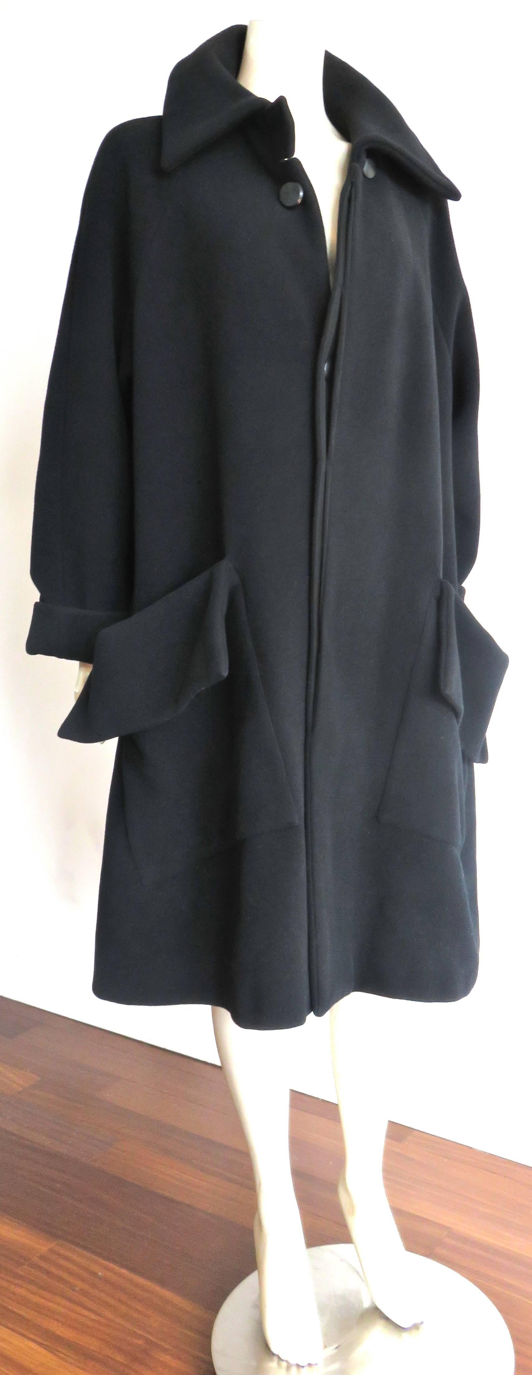 1990's YOHJI YAMAMOTO Black wool flap detail coat In Excellent Condition In Newport Beach, CA