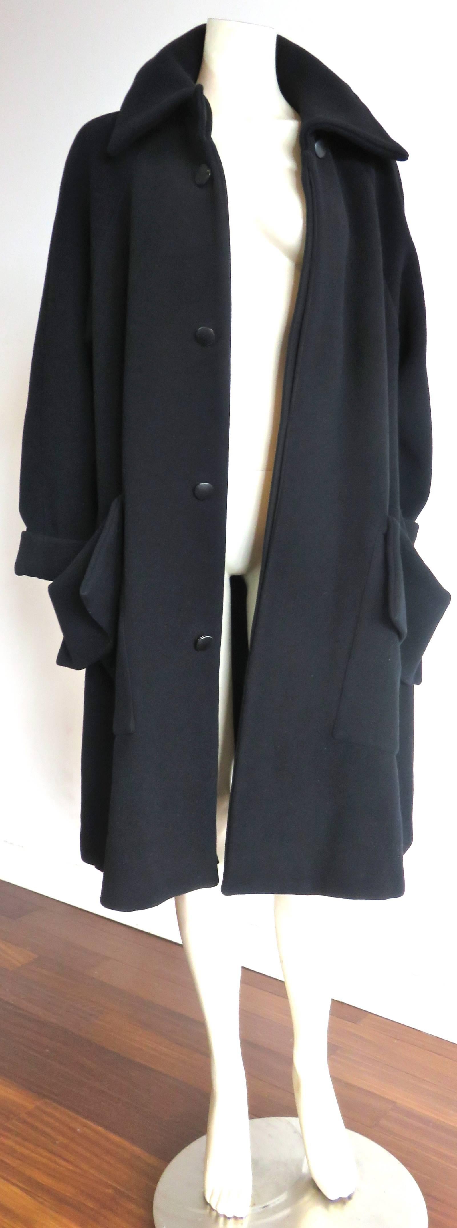 Women's 1990's YOHJI YAMAMOTO Black wool flap detail coat