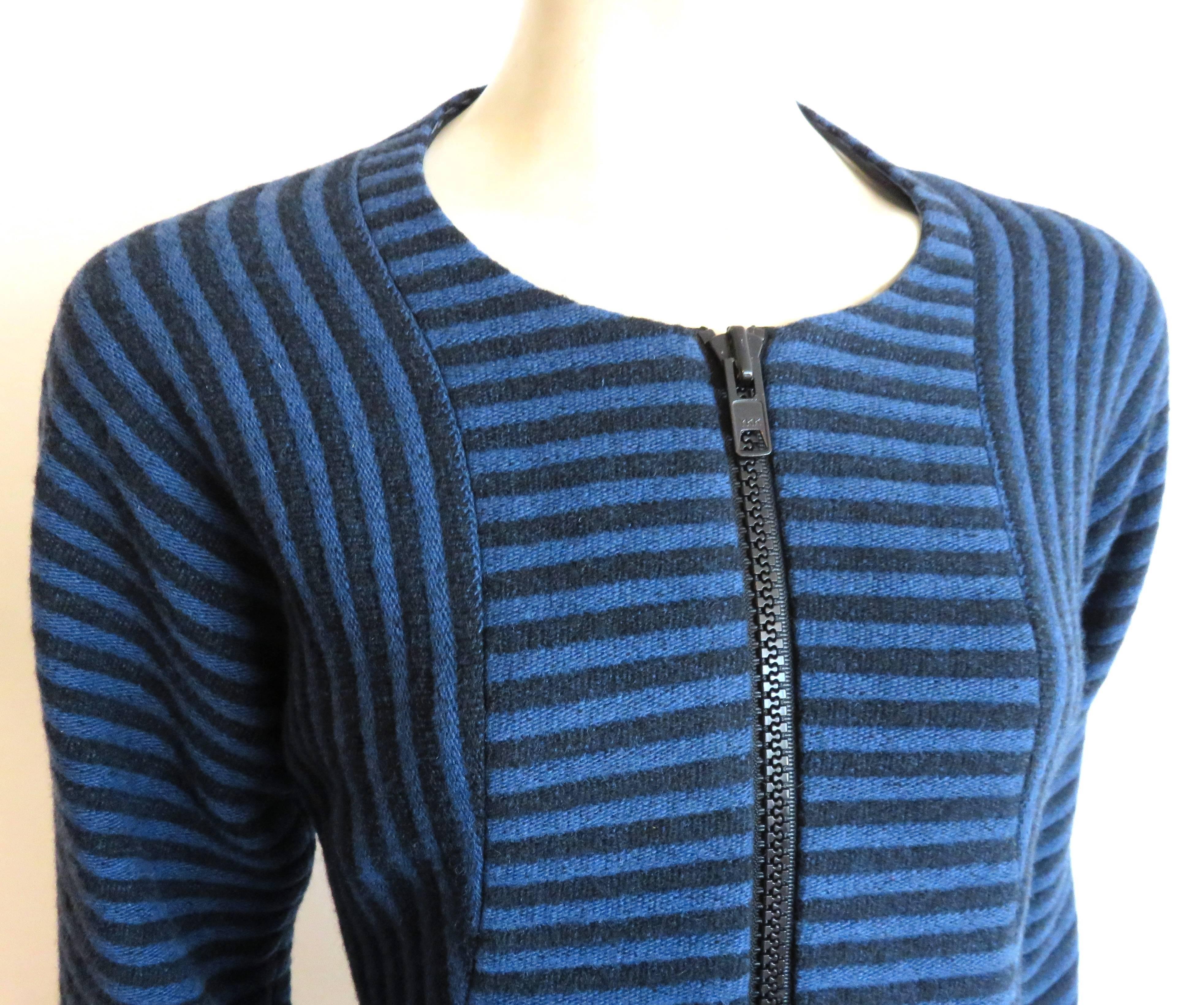 Blue 1995 GEOFFREY BEENE Striped wool skirt suit For Sale