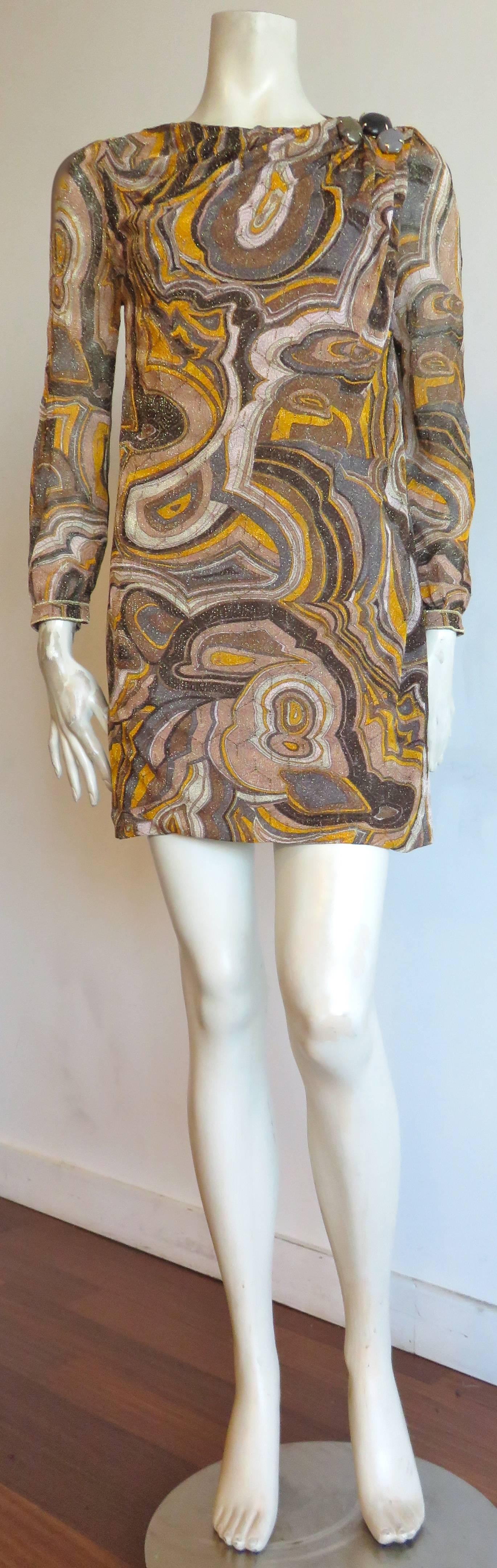 Worn once, MISSONI, agate-pattern, sparkly, knit, cocktail dress.

This amazing dress features an all-over, agate-pattern artwork in turquoise, olive green, goldenrod yellow, ivory, and beige, with an all-over metallic gold, sparkly