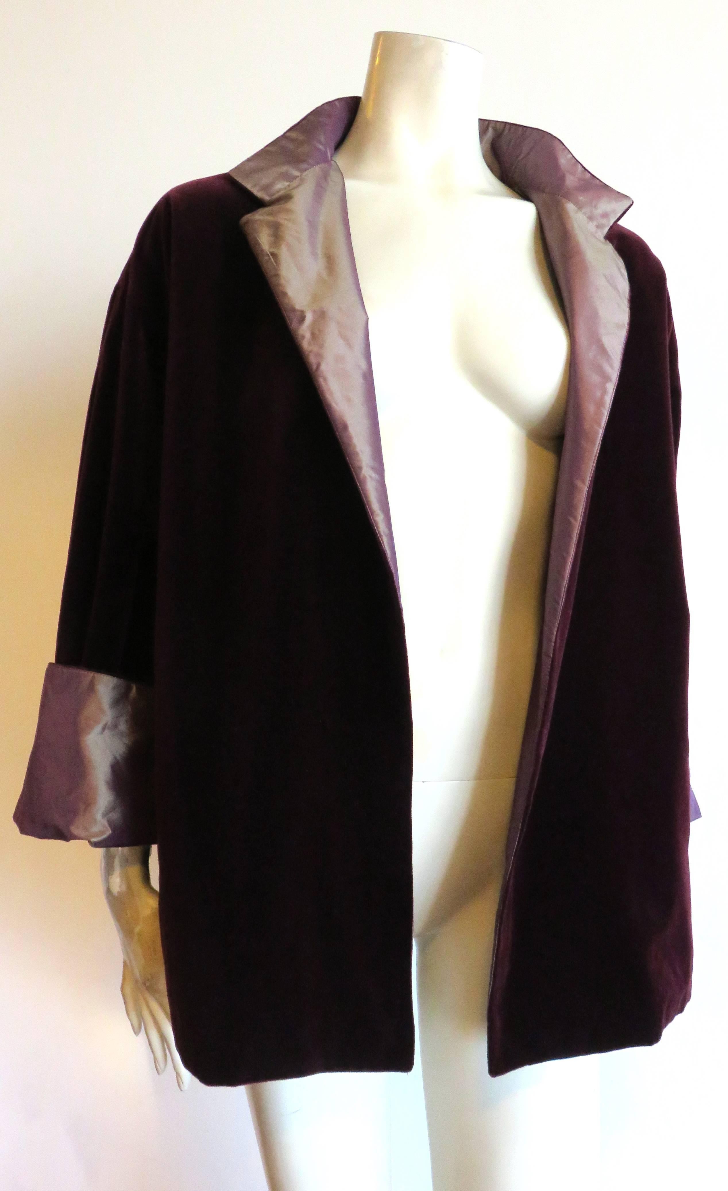 Black 1990's ZORAN Reversible velvet / tonic silk evening jacket For Sale