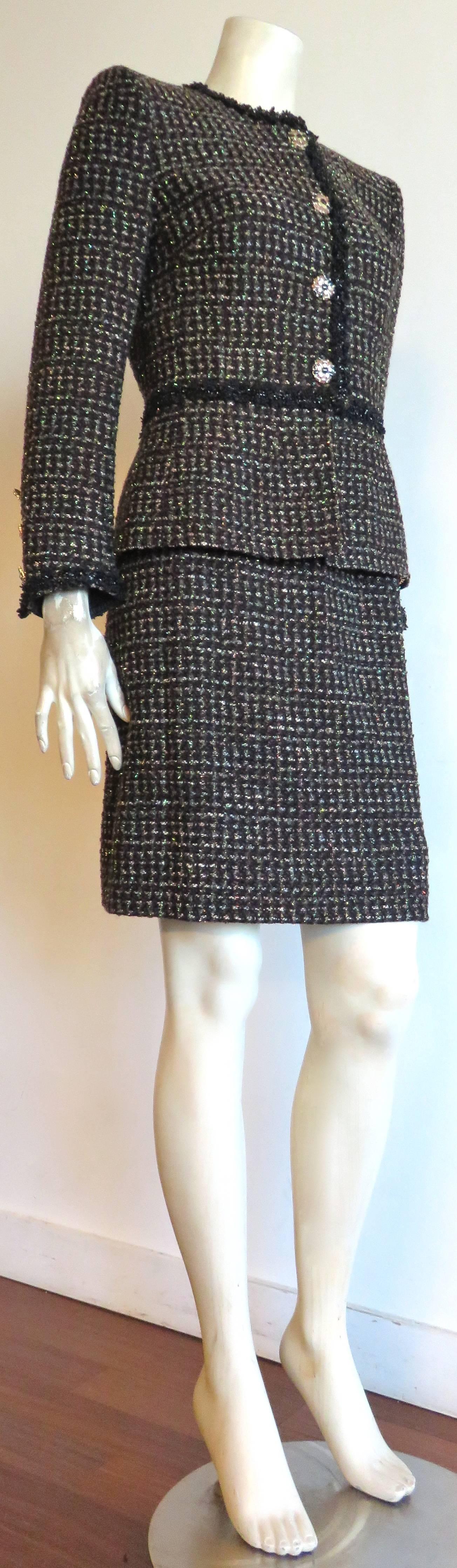 Women's 1980's CHANEL BOUTIQUE Metallic tweed evening skirt suit