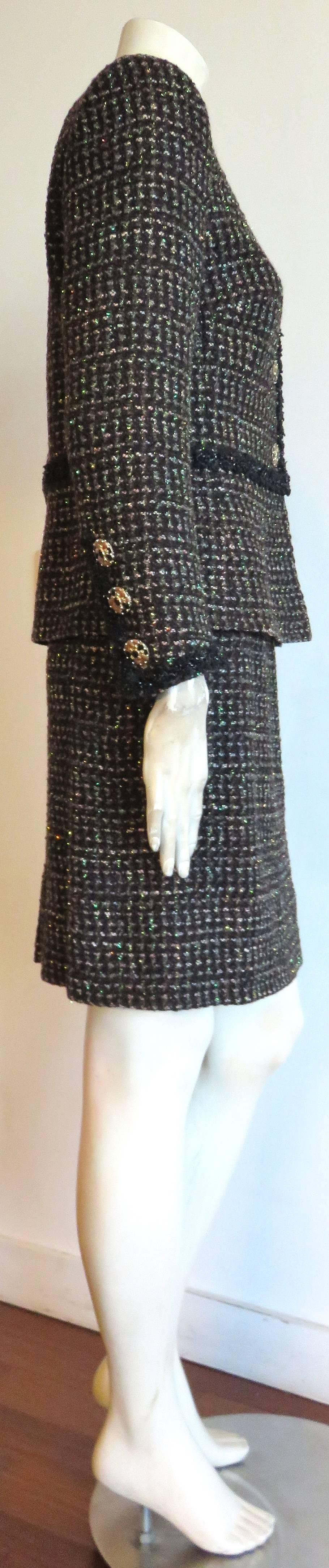1980's CHANEL BOUTIQUE Metallic tweed evening skirt suit 1