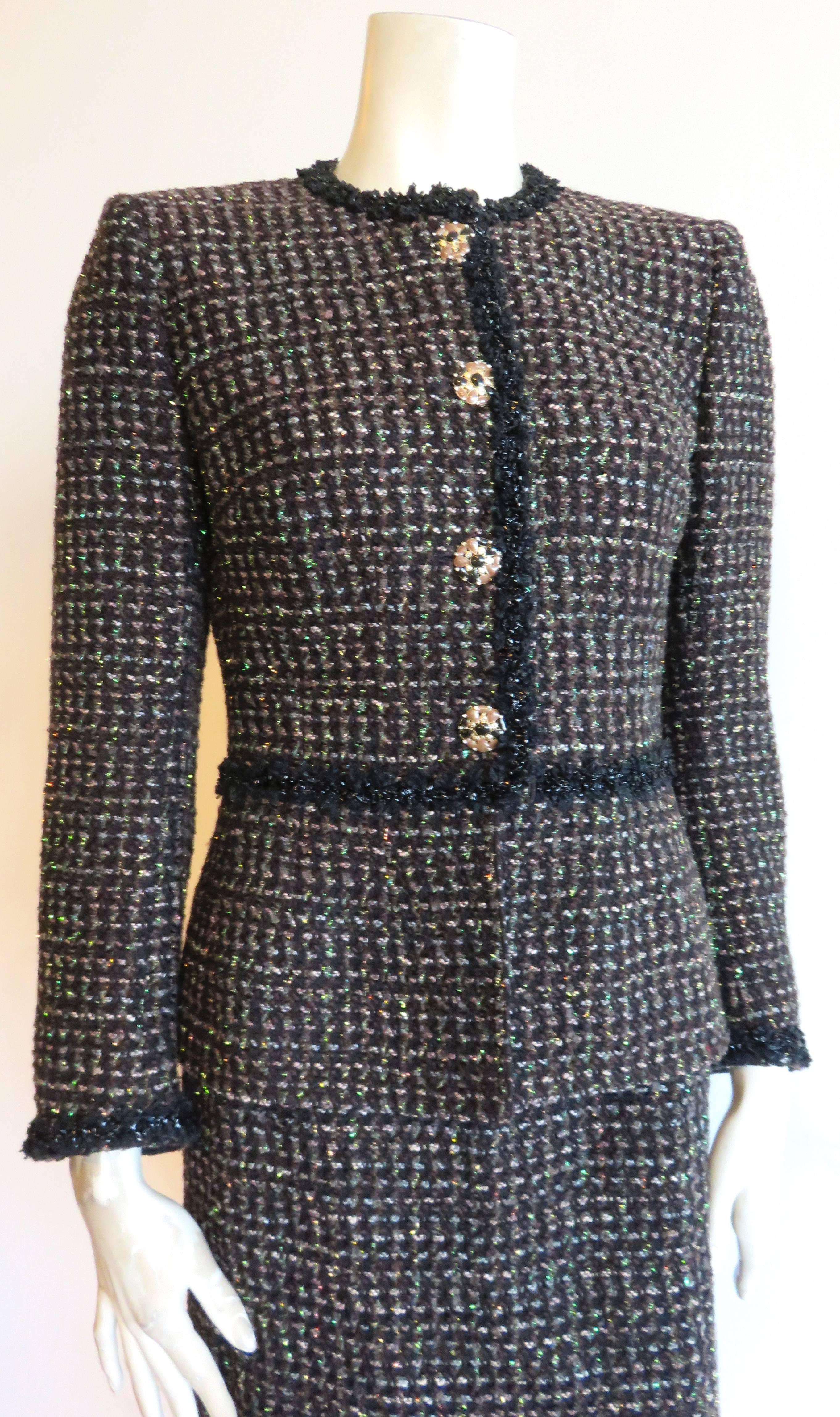 1980's CHANEL BOUTIQUE Metallic tweed evening skirt suit In Excellent Condition In Newport Beach, CA