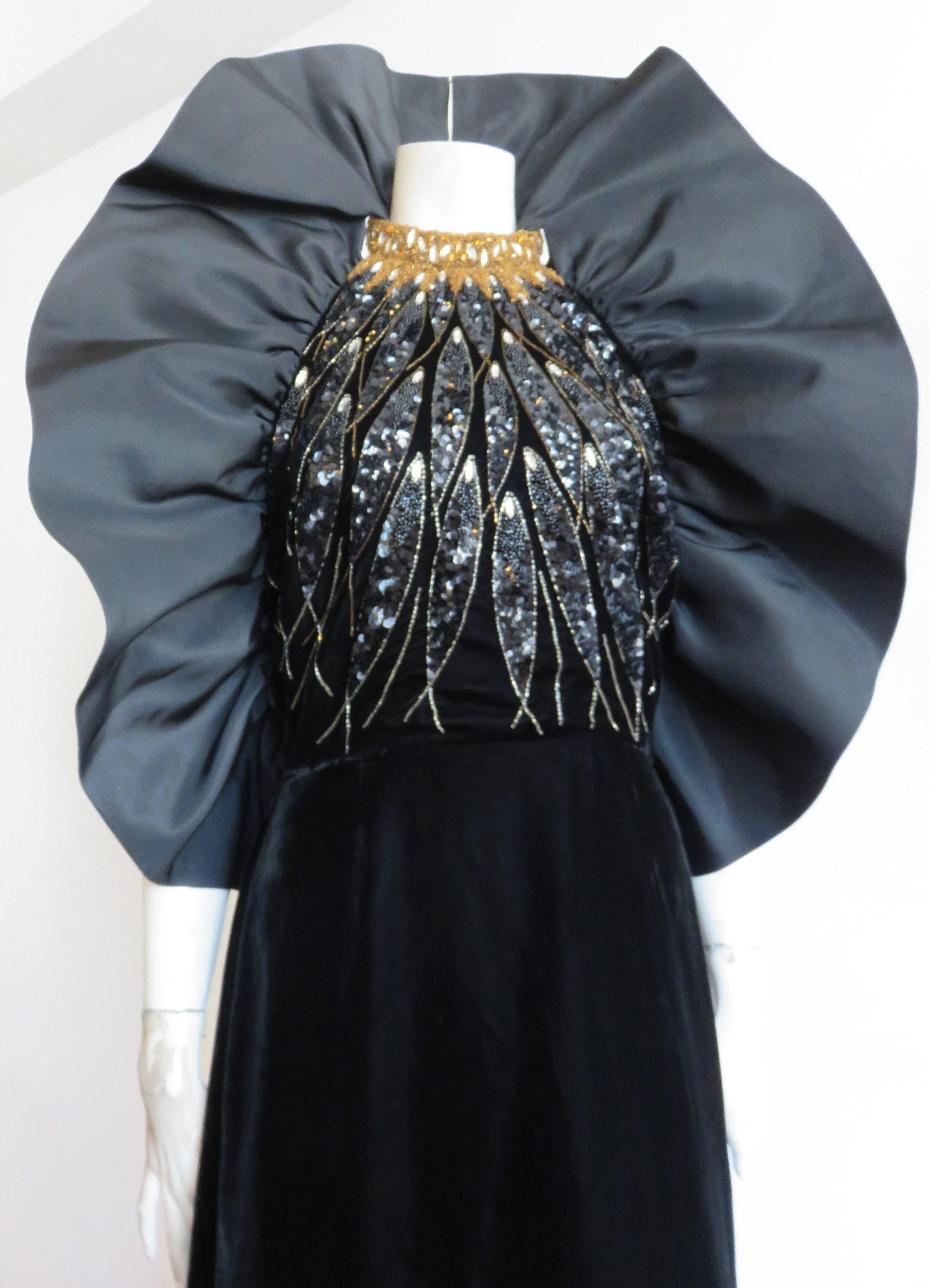 1980's PAUL-LOUIS ORRIER Embellished silk evening gown dress For Sale 1