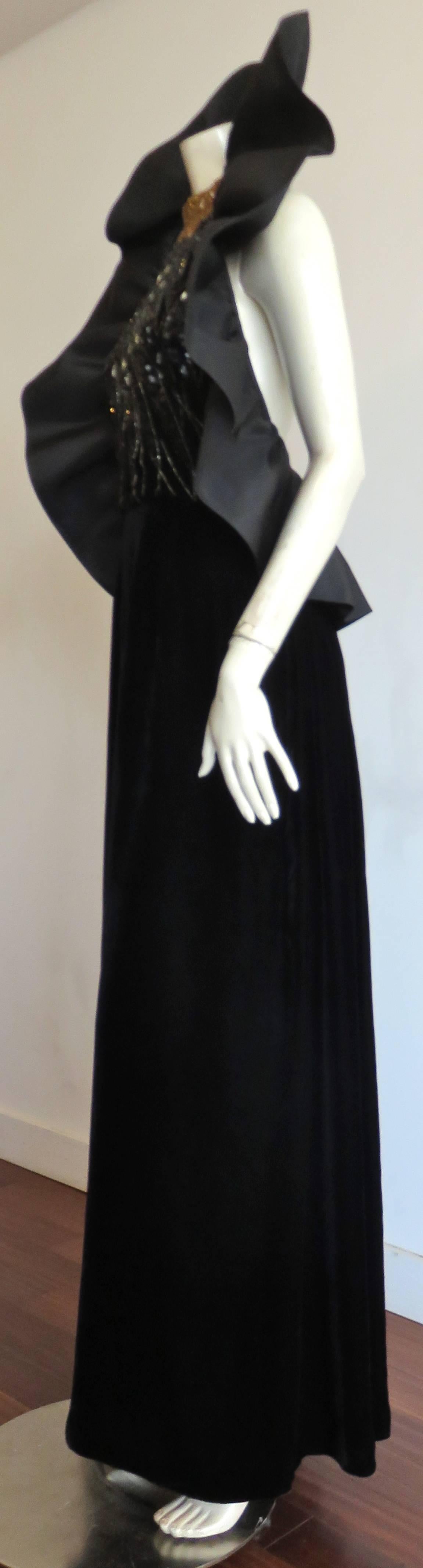 1980's PAUL-LOUIS ORRIER Embellished silk evening gown dress For Sale 3