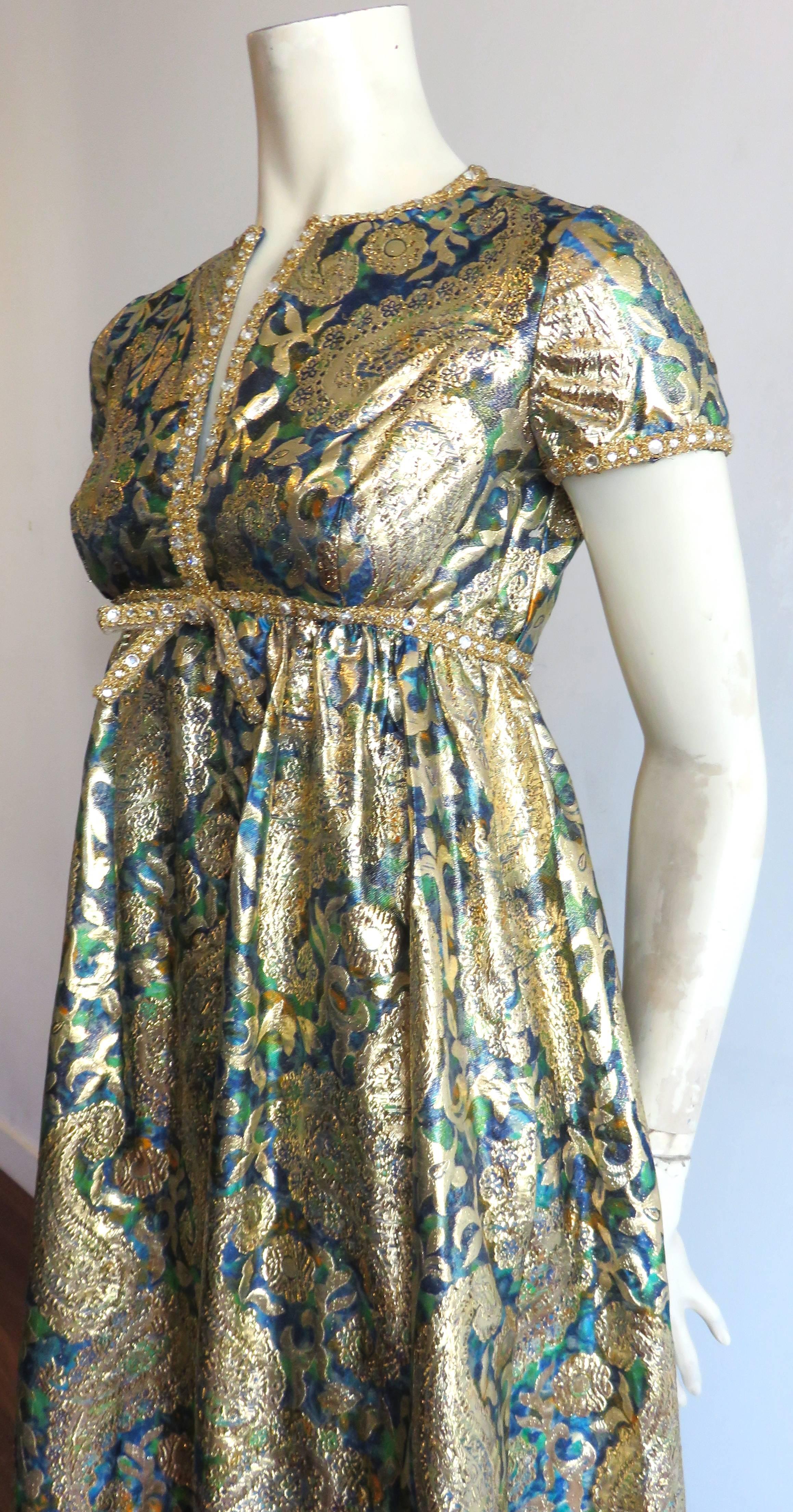 1960's MALCOLM STARR Colinda golden brocade evening gown dress 2