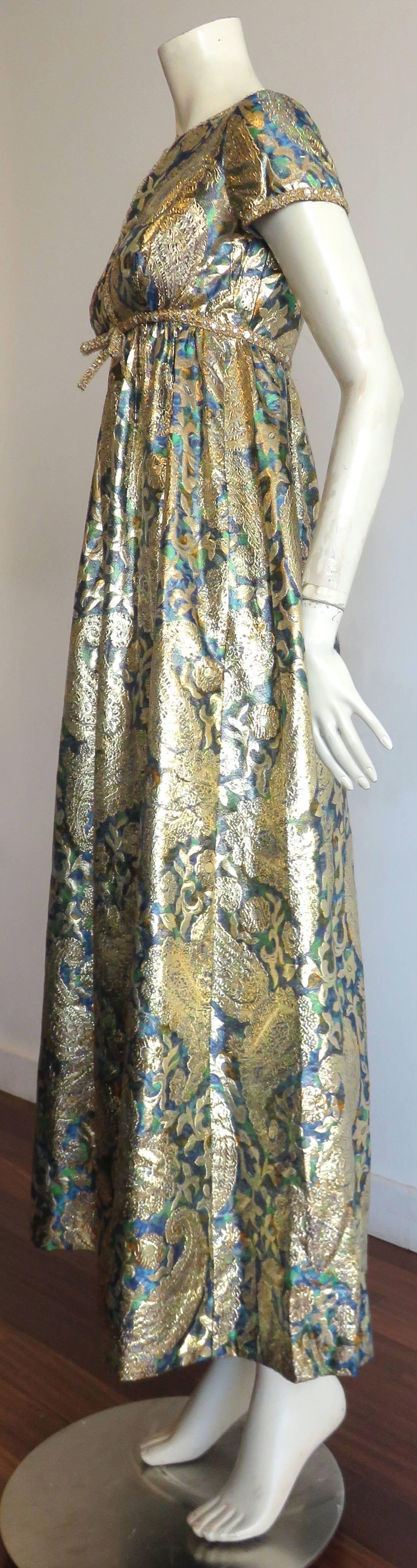 Women's 1960's MALCOLM STARR Colinda golden brocade evening gown dress