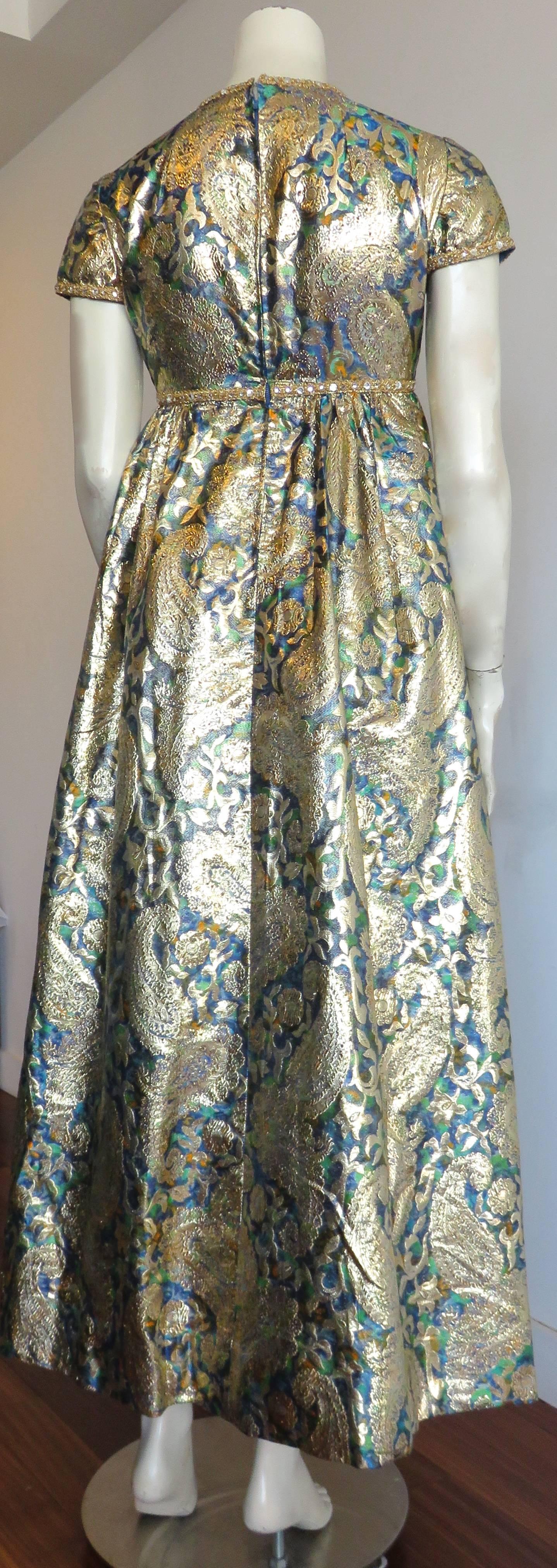 1960's MALCOLM STARR Colinda golden brocade evening gown dress 1