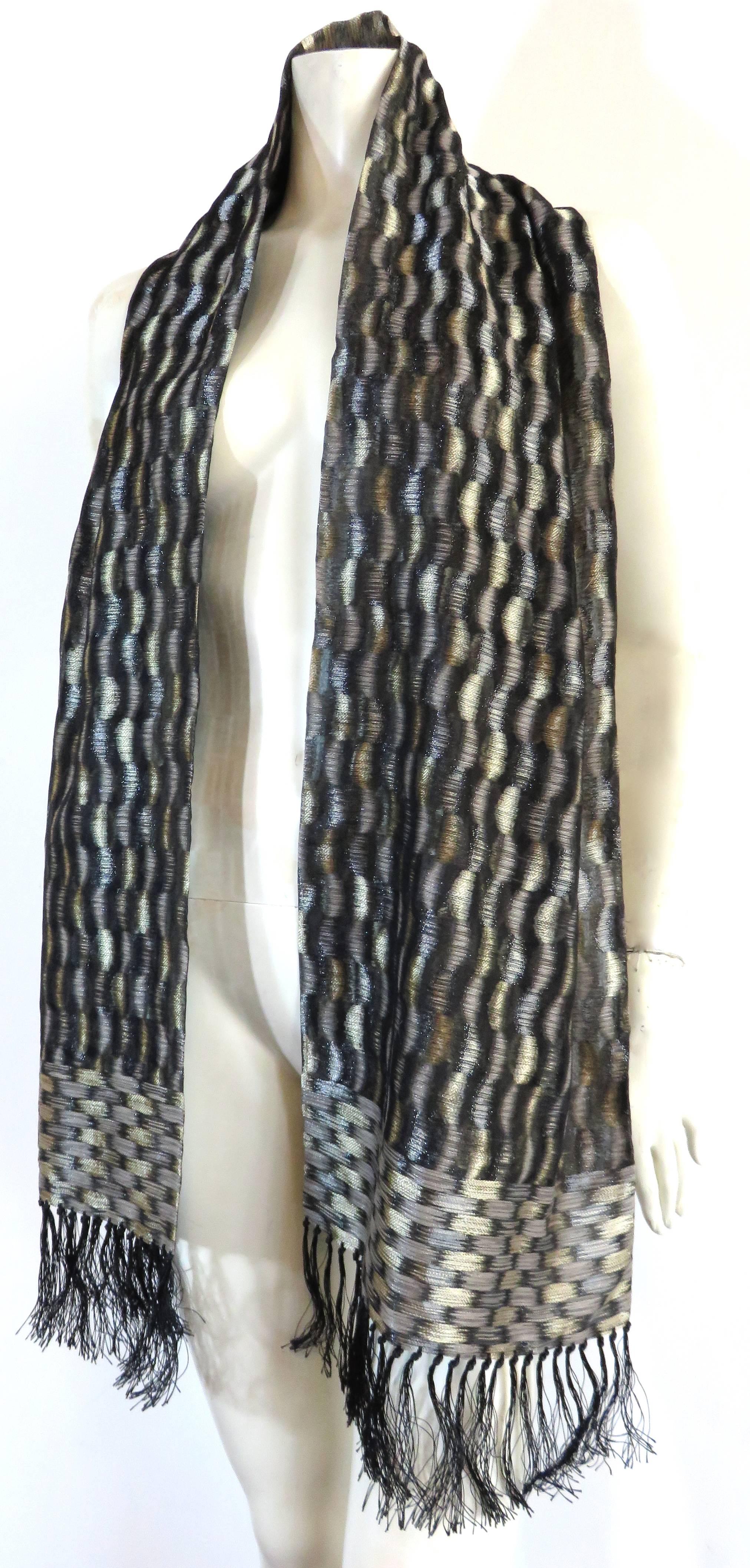1970's JEAN MUIR Never used set of 2 silk & metallic scarves In New Condition In Newport Beach, CA