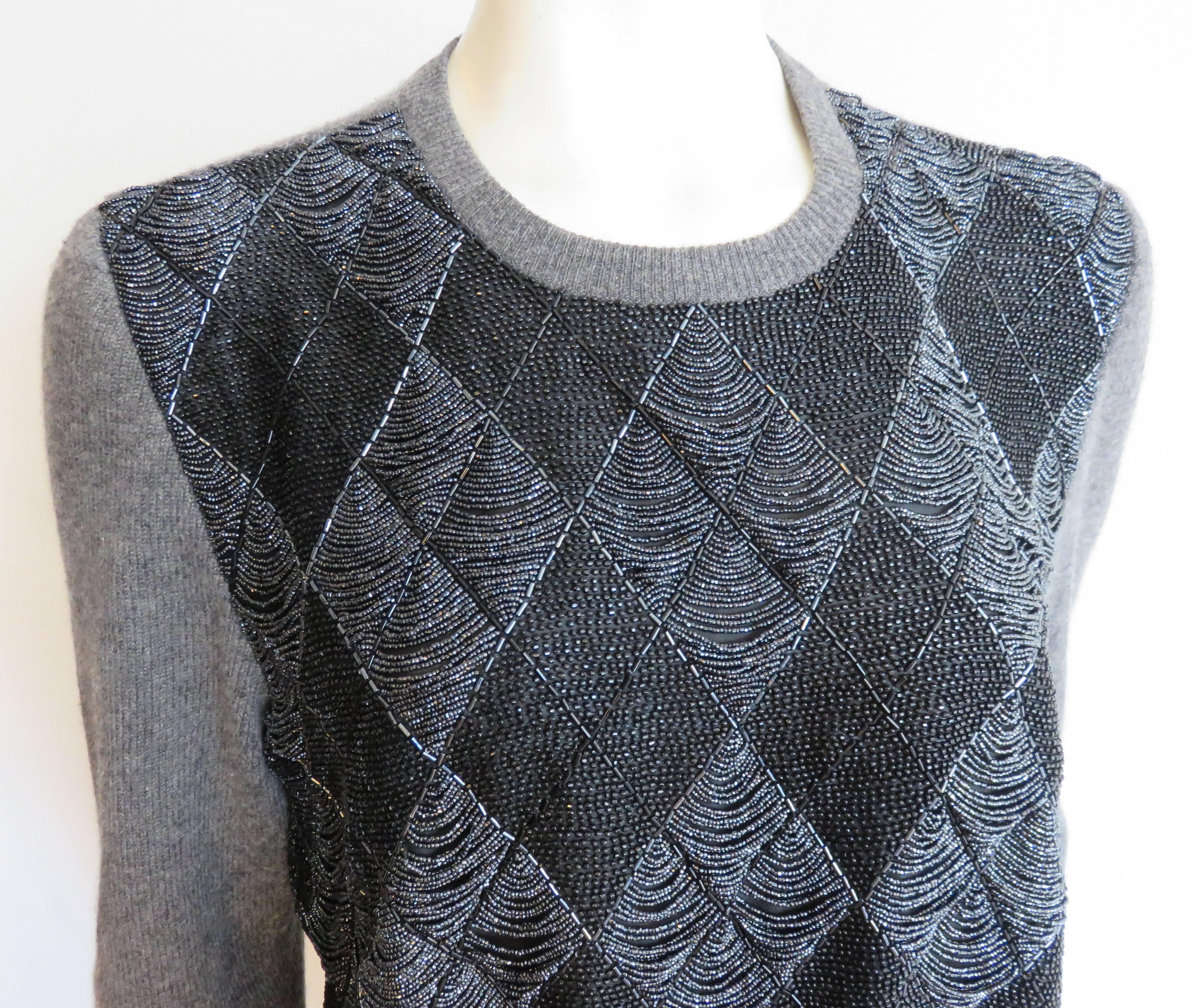 Gray 1980's Hand-beaded argyle sweater  For Sale