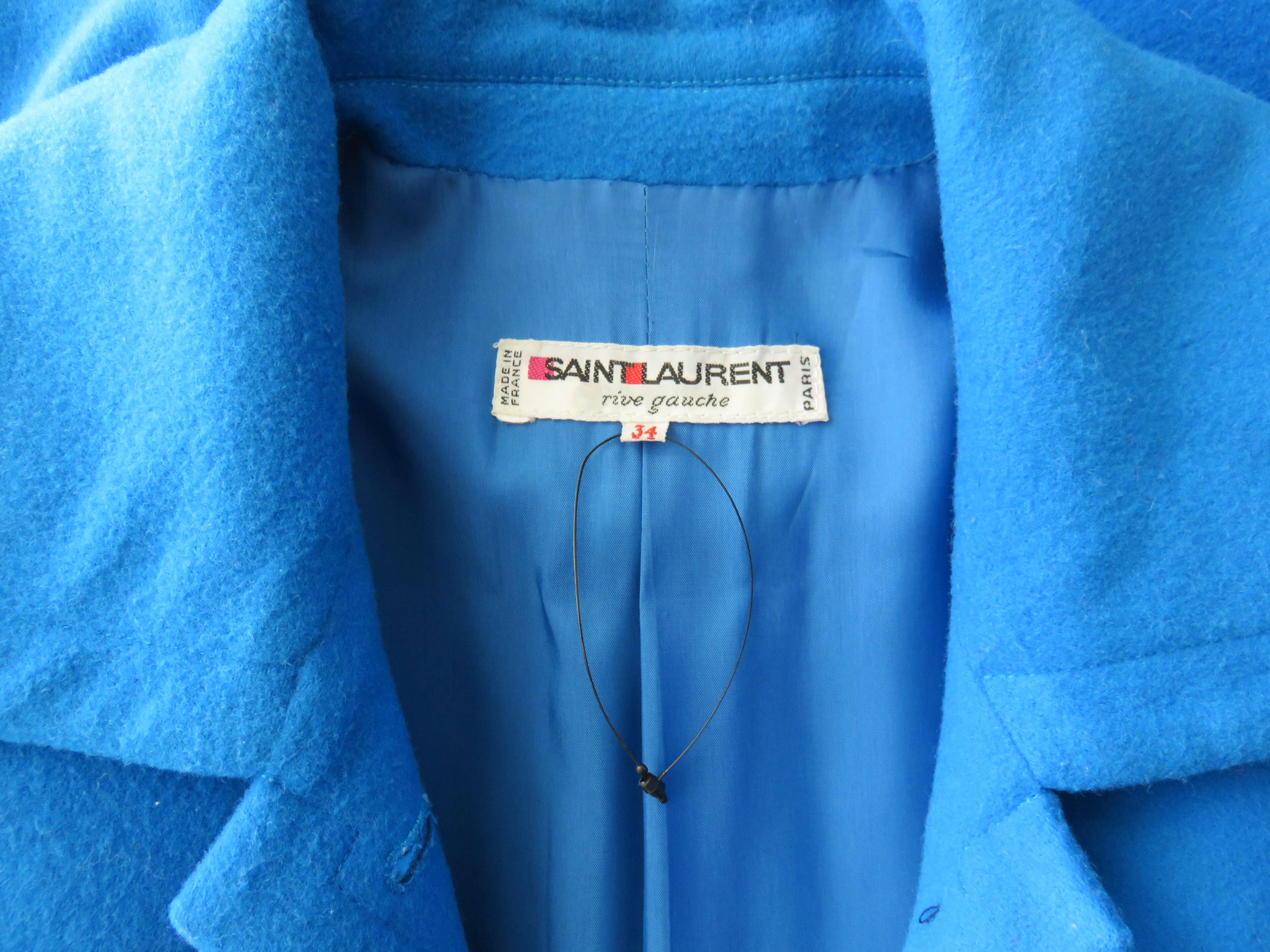 Blue 1970's YVES SAINT LAURENT Cerulean wool jacket YSL For Sale