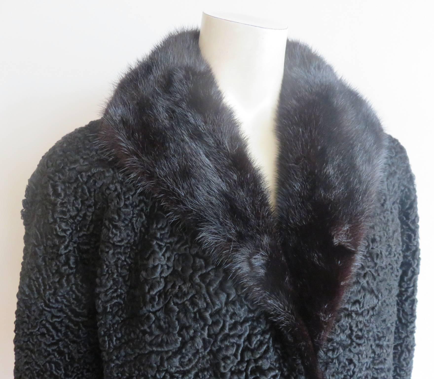 Black 1960's MAX BOGEN Mint condition Persian lamb & mink fur coat For Sale