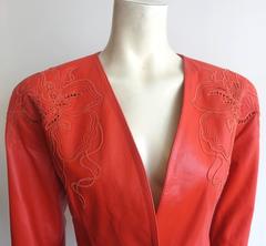 1980's LOEWE MADRID Embroidered lambskin leather skirt suit