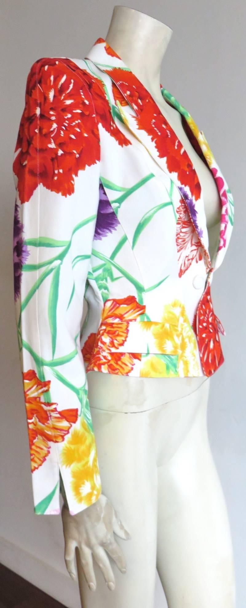 Gray 1980's THIERRY MUGLER PARIS Painted floral jacket