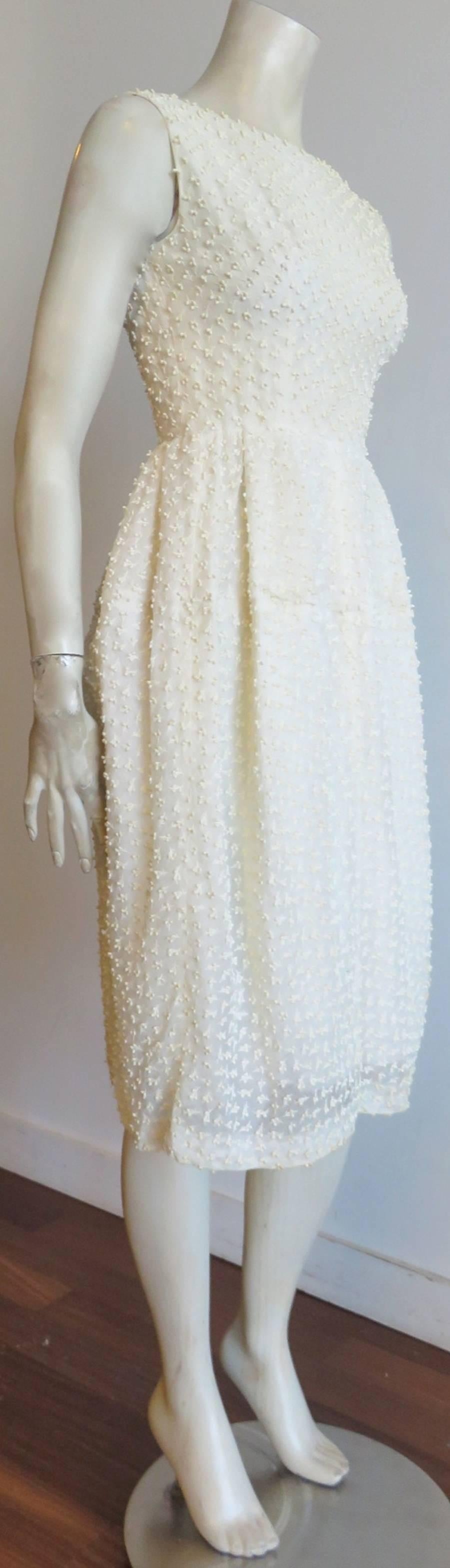 1960's GIVENCHY HAUTE COUTURE Embroidered voile cocktail dress  For Sale 1