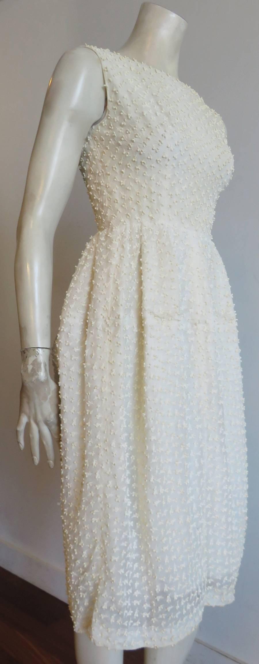 1960's GIVENCHY HAUTE COUTURE Embroidered voile cocktail dress  For Sale 2