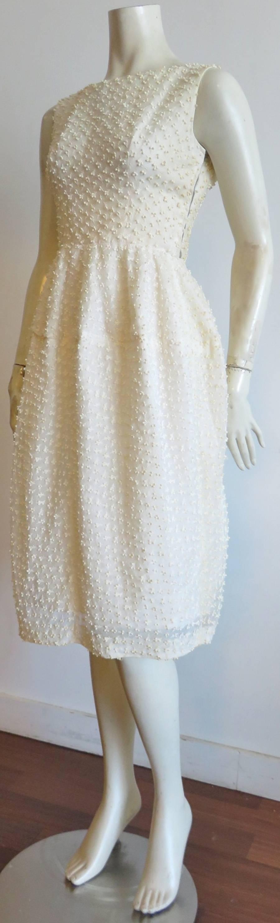1960's GIVENCHY HAUTE COUTURE Embroidered voile cocktail dress  For Sale 4