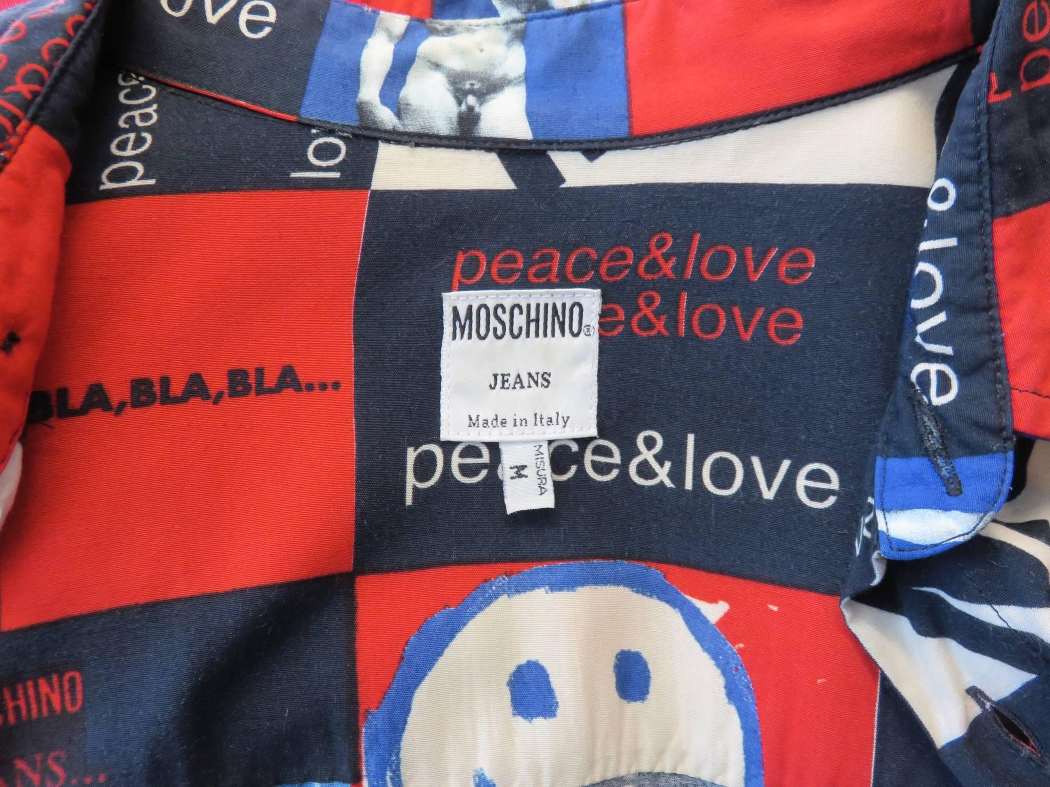 1980's MOSCHINO Men's Peace & Love printed shirt 2