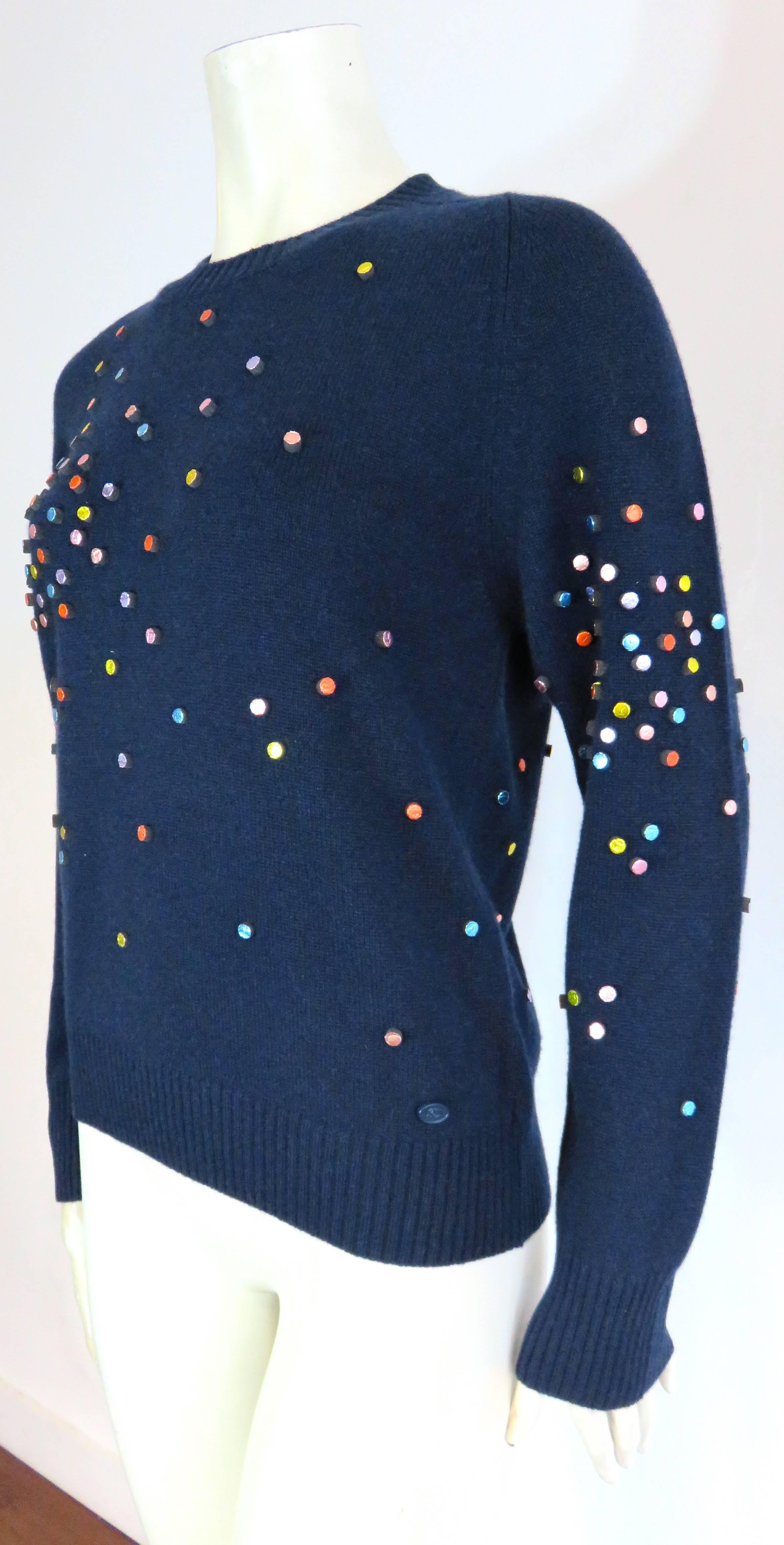 2014 CHANEL PARIS Pure cashmere embellished sweater For Sale 2