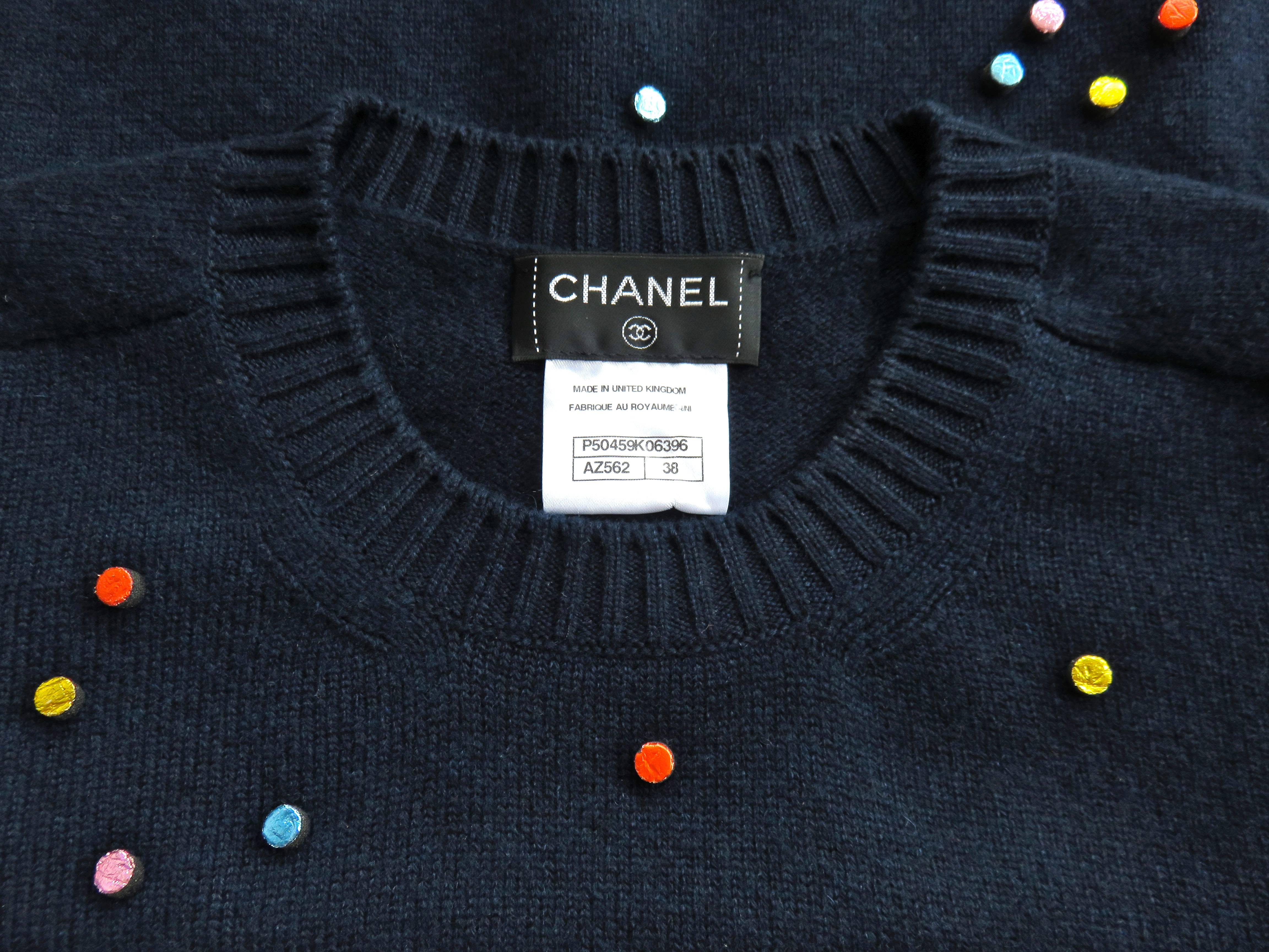 2014 CHANEL PARIS Pure cashmere embellished sweater For Sale 3