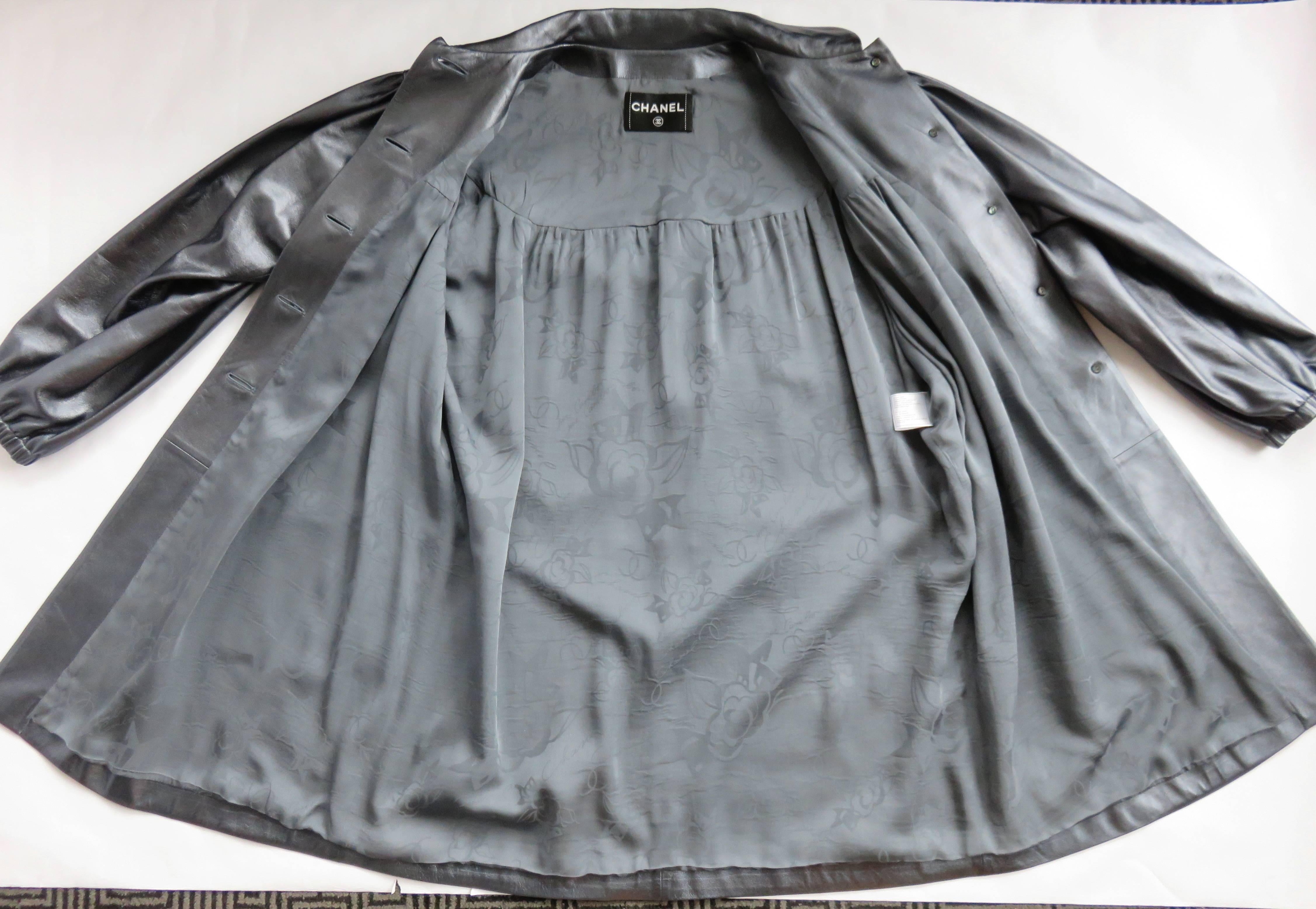 CHANEL PARIS Pewter lambskin leather coat - worn once For Sale 2