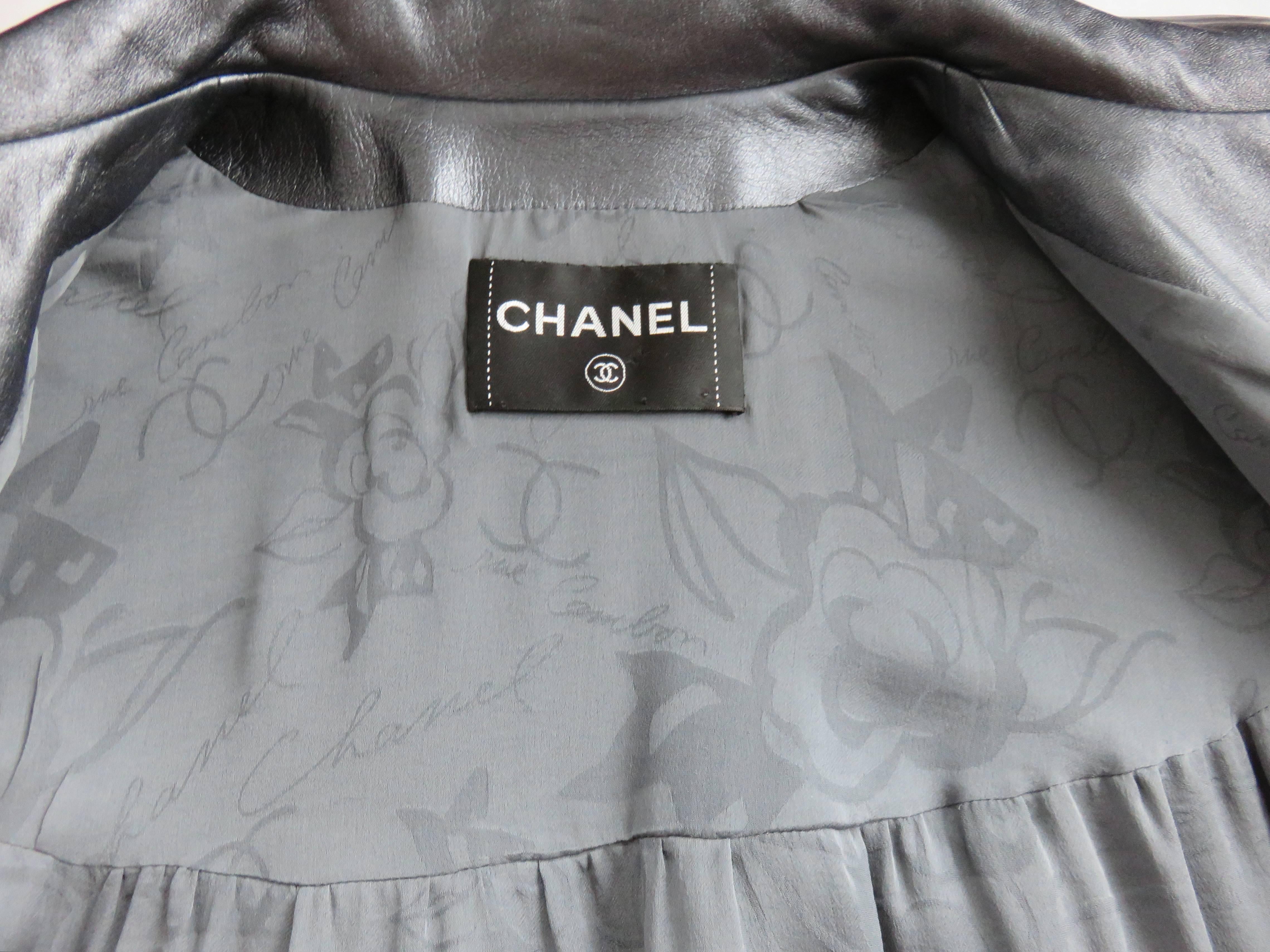 CHANEL PARIS Pewter lambskin leather coat - worn once For Sale 3