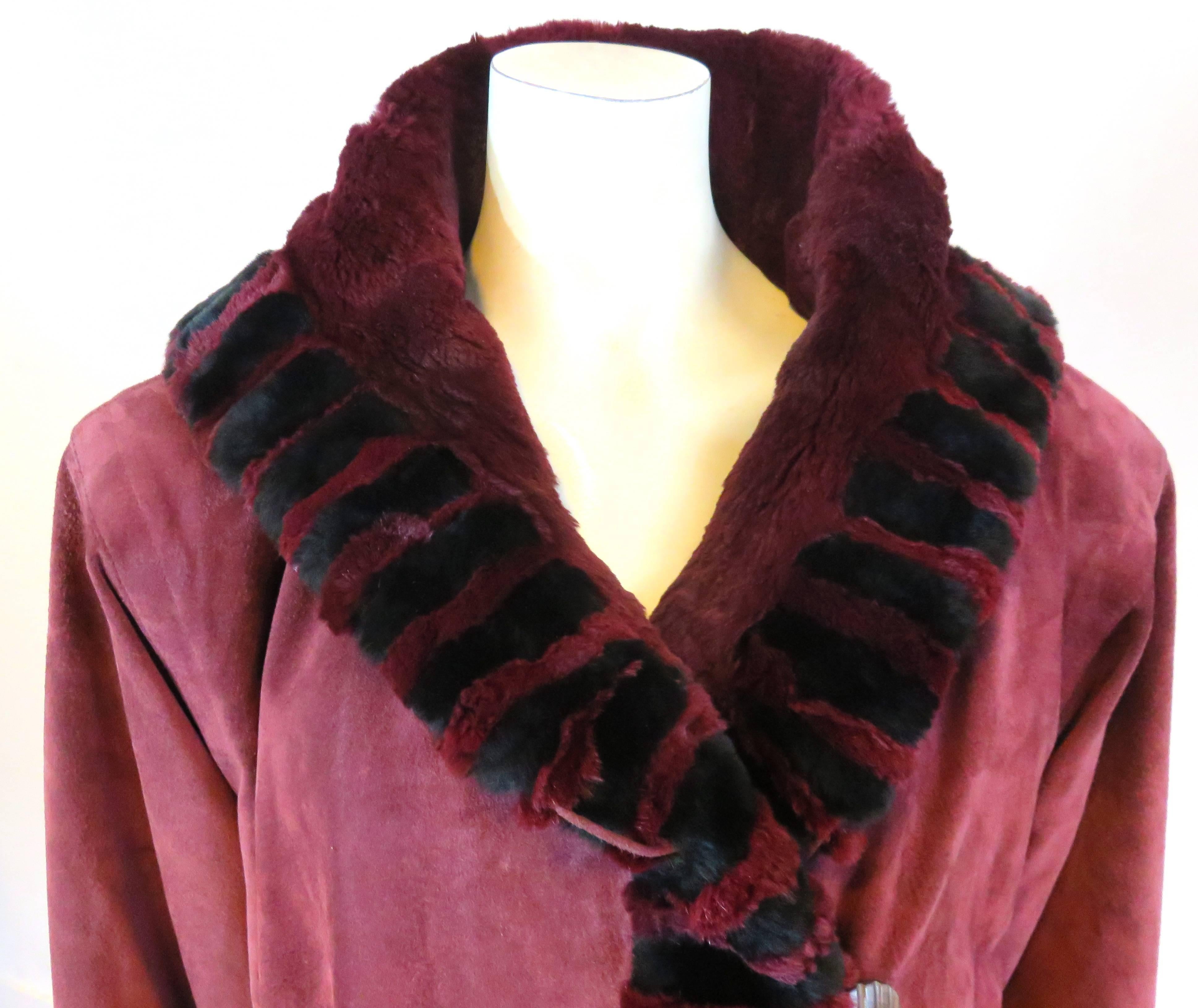 1980's YVES SAINT LAURENT FURS Suede skin & fur coat In Excellent Condition For Sale In Newport Beach, CA