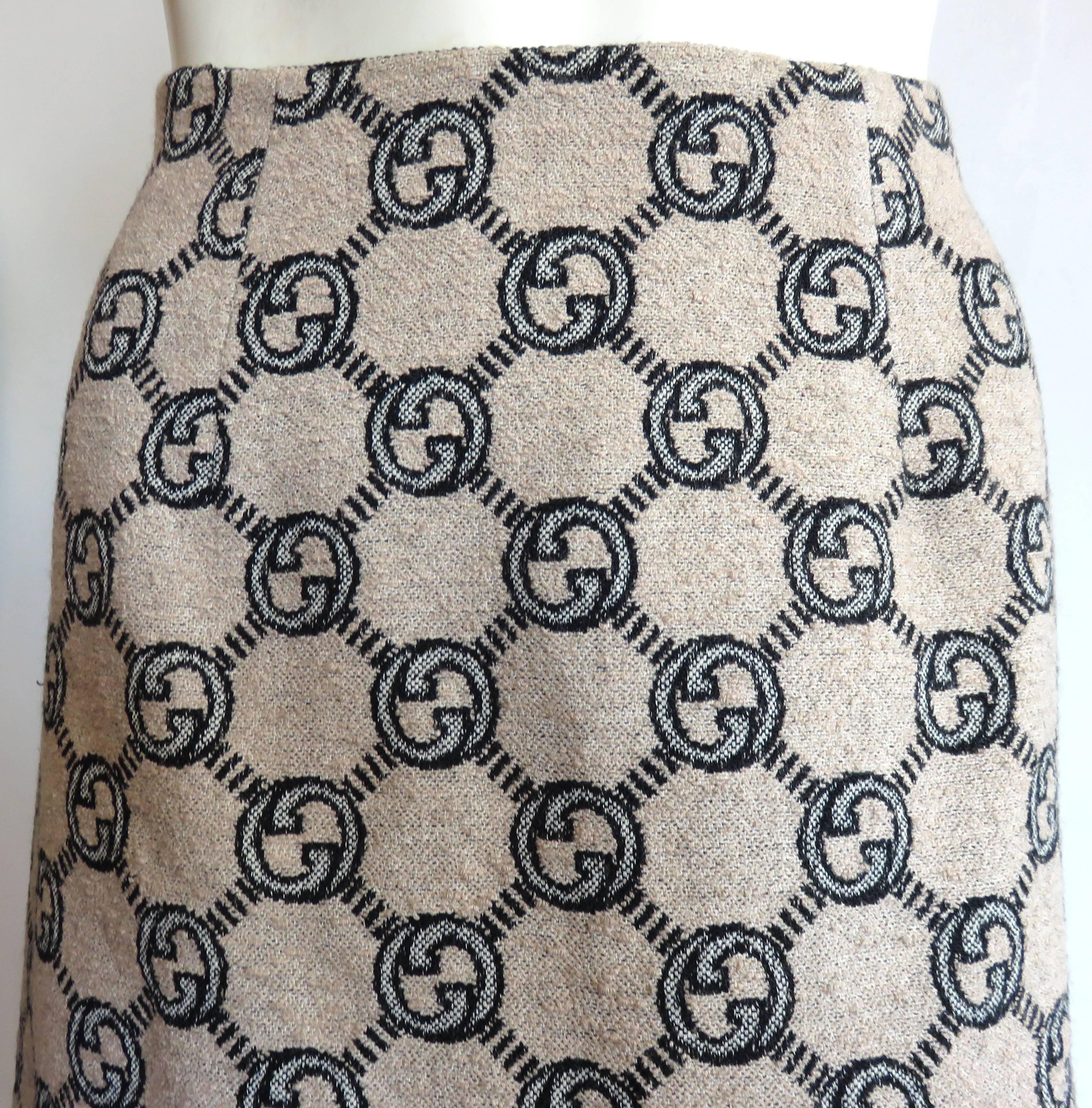 1970's GUCCI Monogram lattice wool skirt In Good Condition In Newport Beach, CA