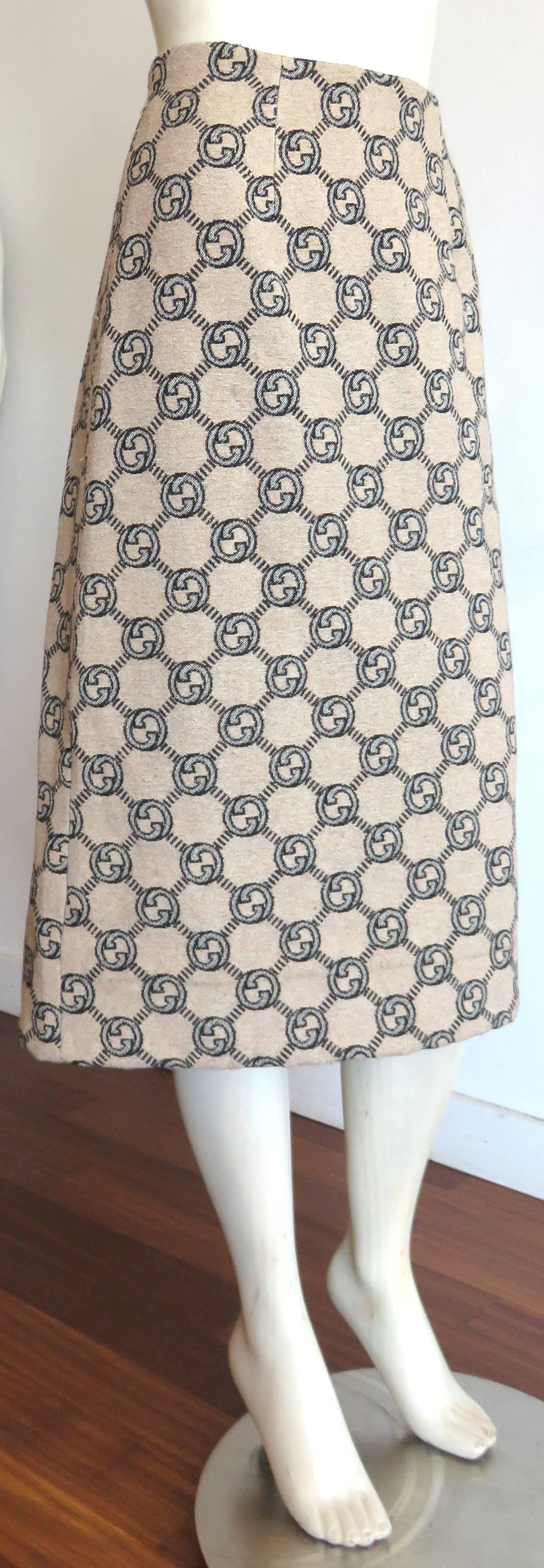 Women's 1970's GUCCI Monogram lattice wool skirt