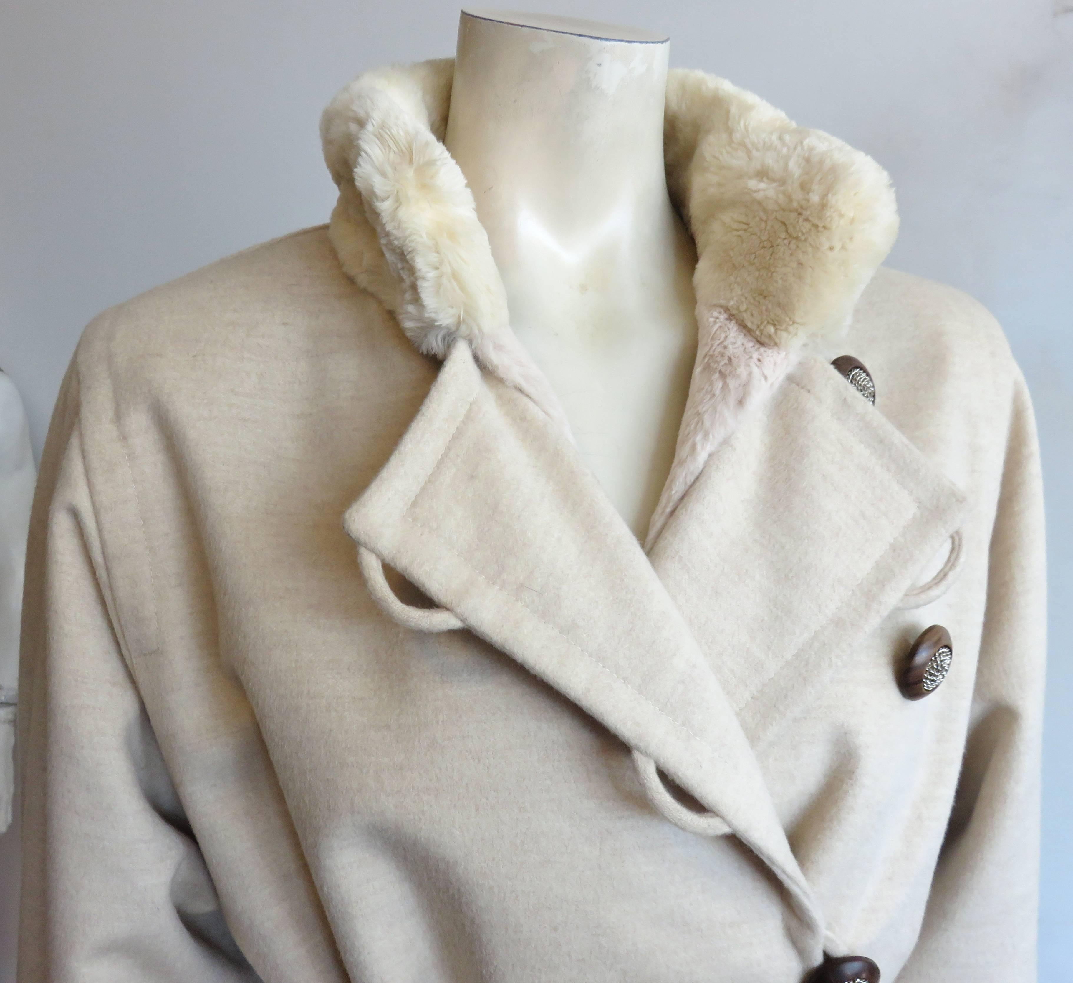 Gray 1980's YVES SAINT LAURENT FURS Wool cashmere fur lined coat YSL For Sale