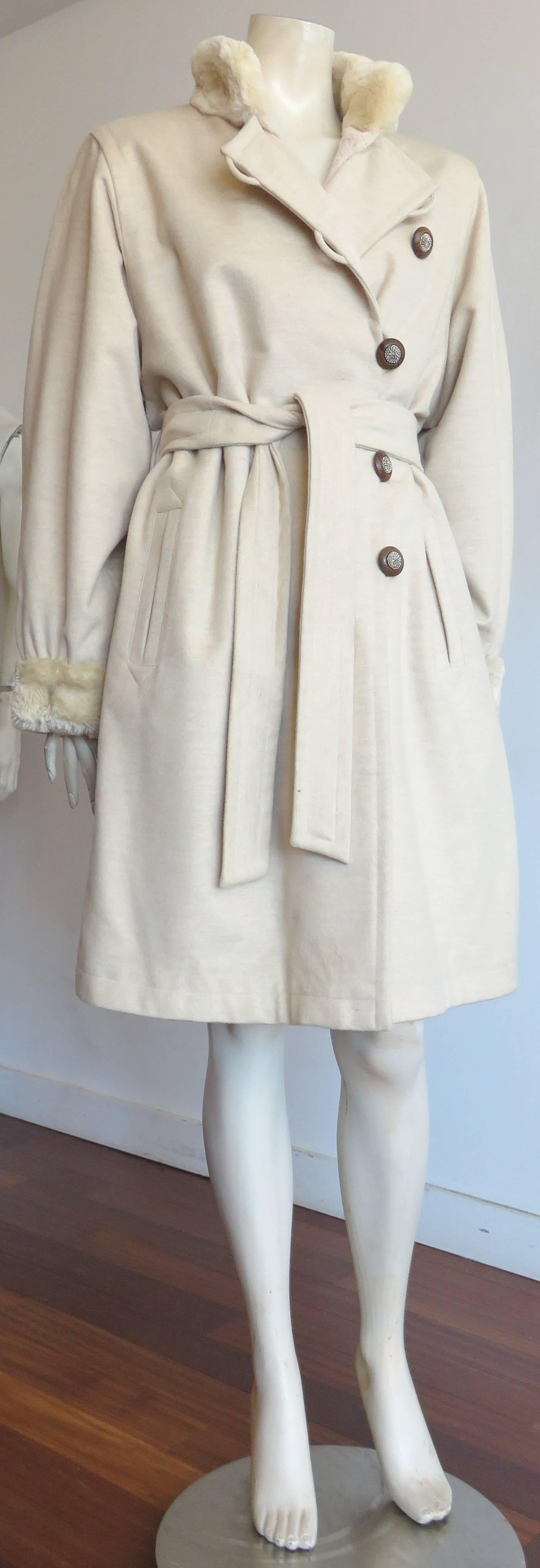 1980's YVES SAINT LAURENT FURS Wool cashmere fur lined coat YSL For Sale 1