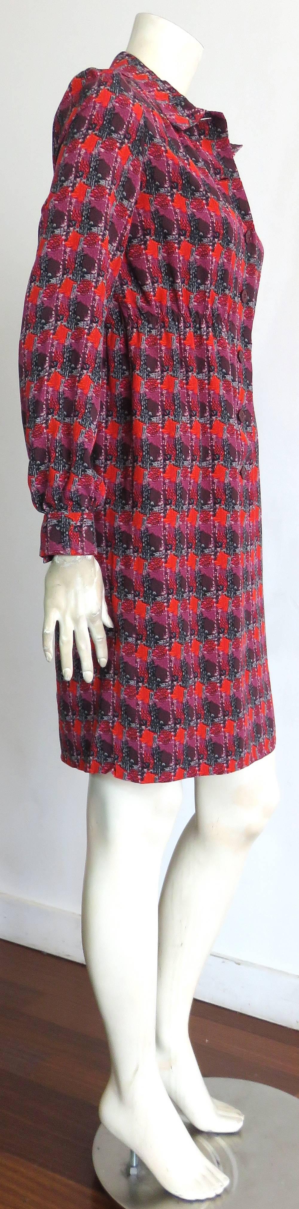 Women's 1970's YVES SAINT LAURENT Printed silk dress For Sale