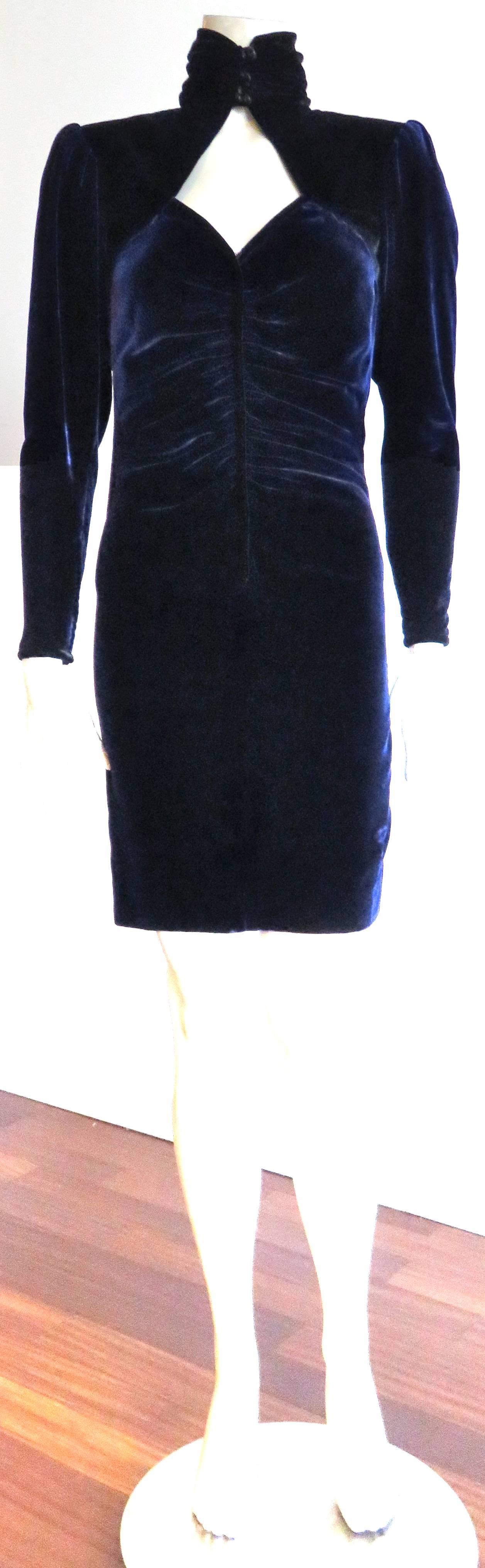 Women's 1980's UNGARO PARIS Midnight blue velvet cocktail dress 