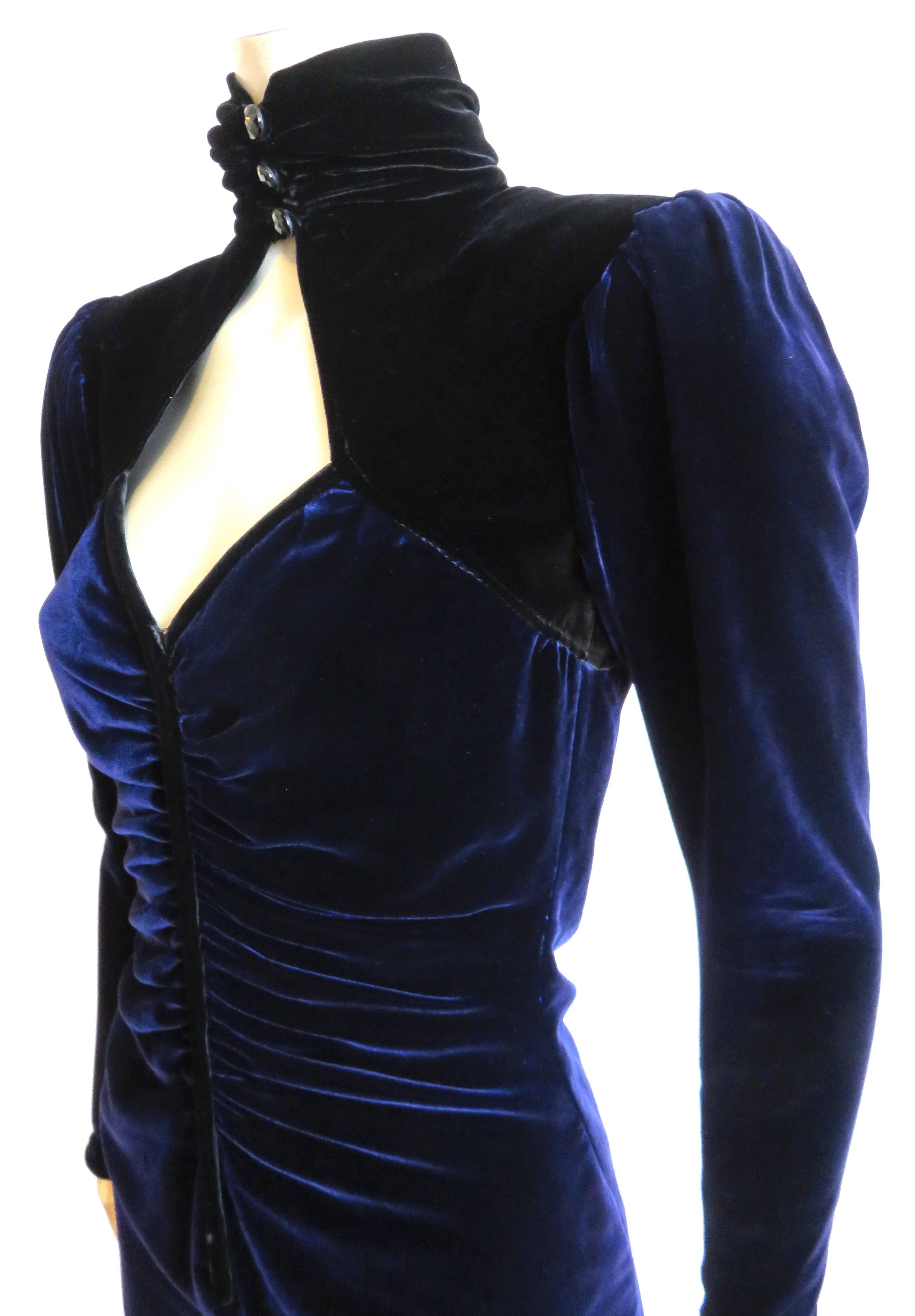 1980's UNGARO PARIS Midnight blue velvet cocktail dress  1