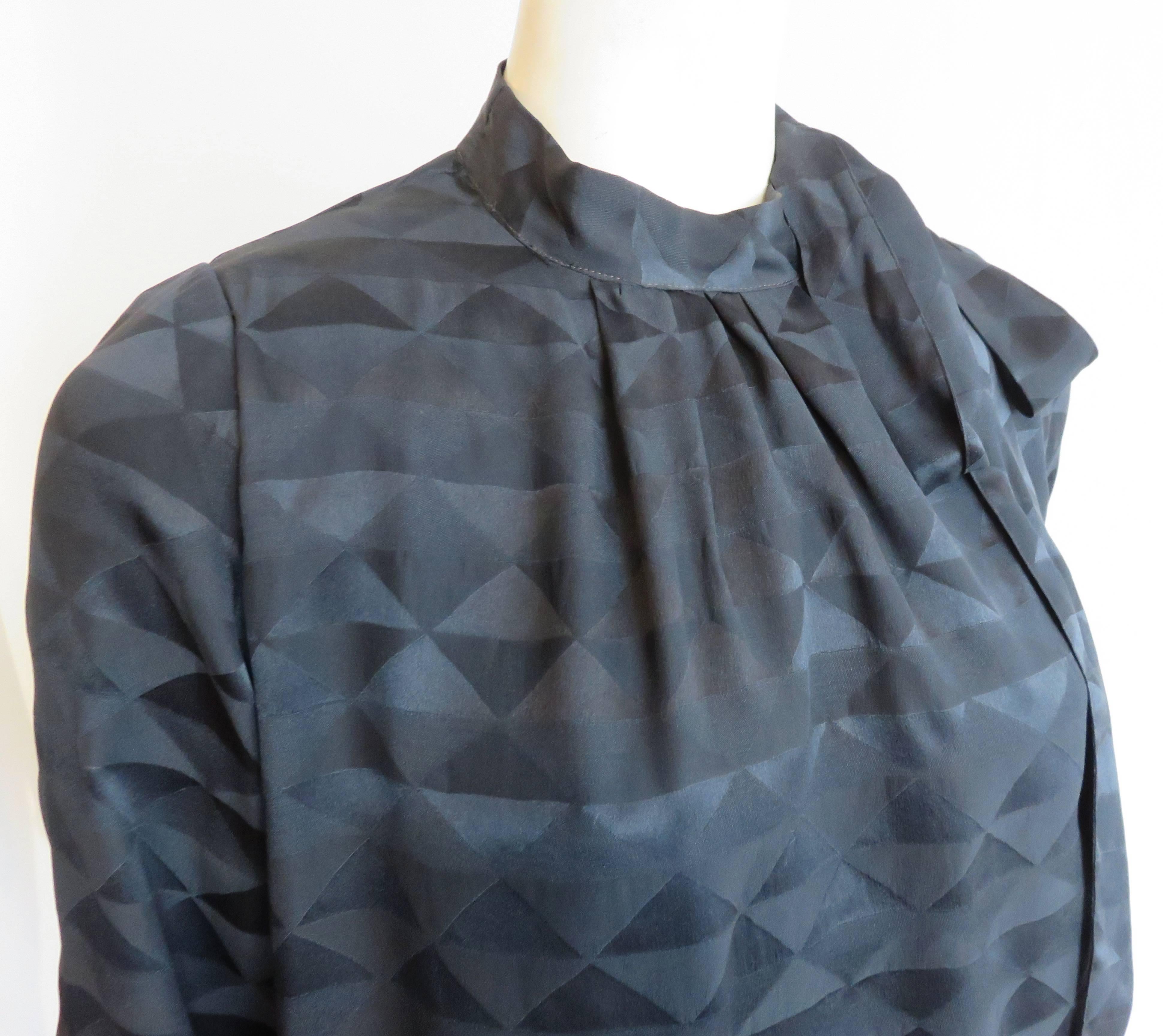 1970's YVES SAINT LAURENT Black silk geometric jacquard blouse top YSL For Sale 1