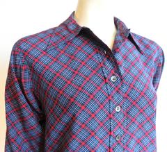 1970's YVES SAINT LAURENT Plaid silk blouse top YSL