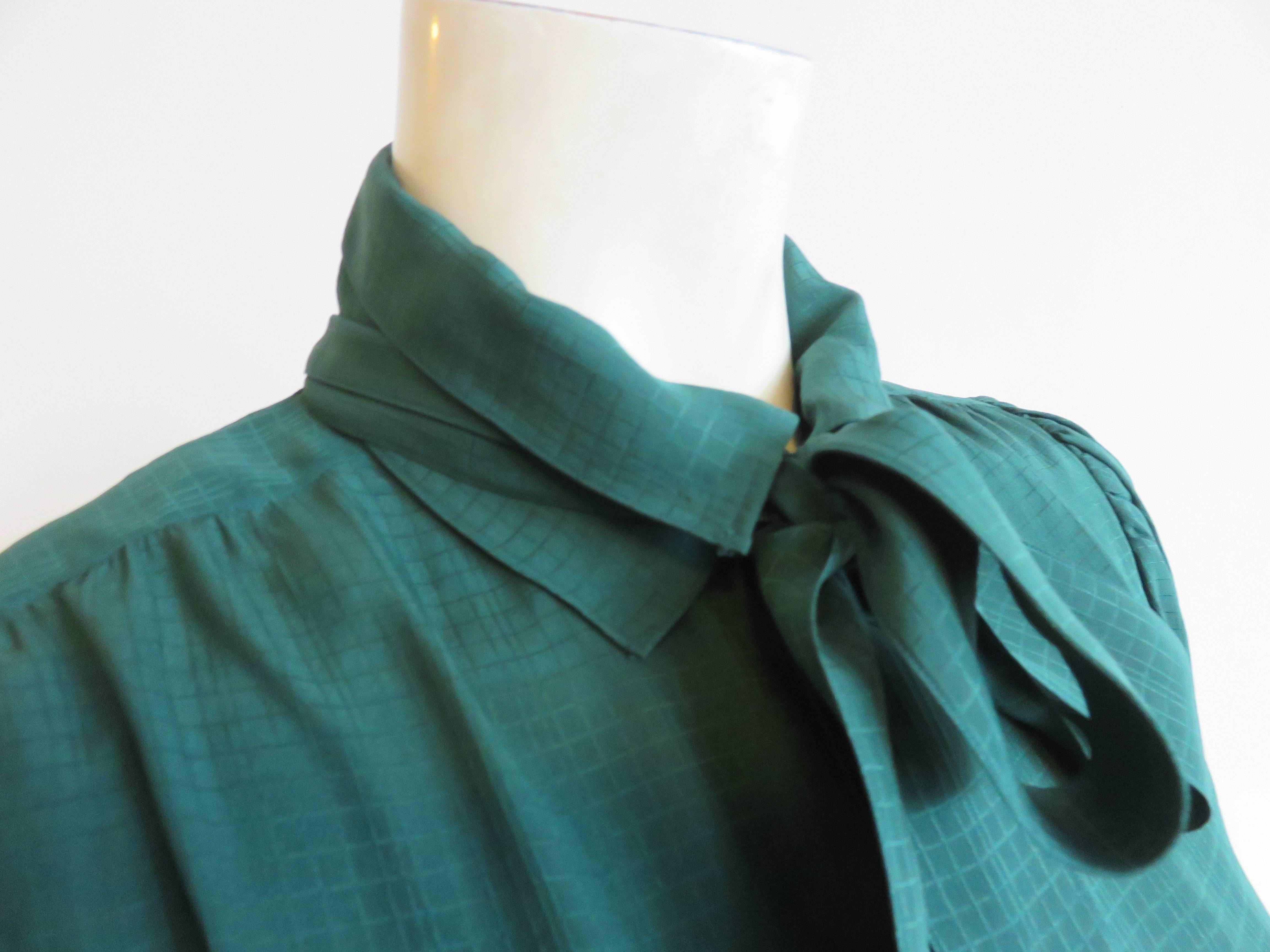 Women's 1980's YVES SAINT LAURENT Silk check jacquard blouse top YSL For Sale