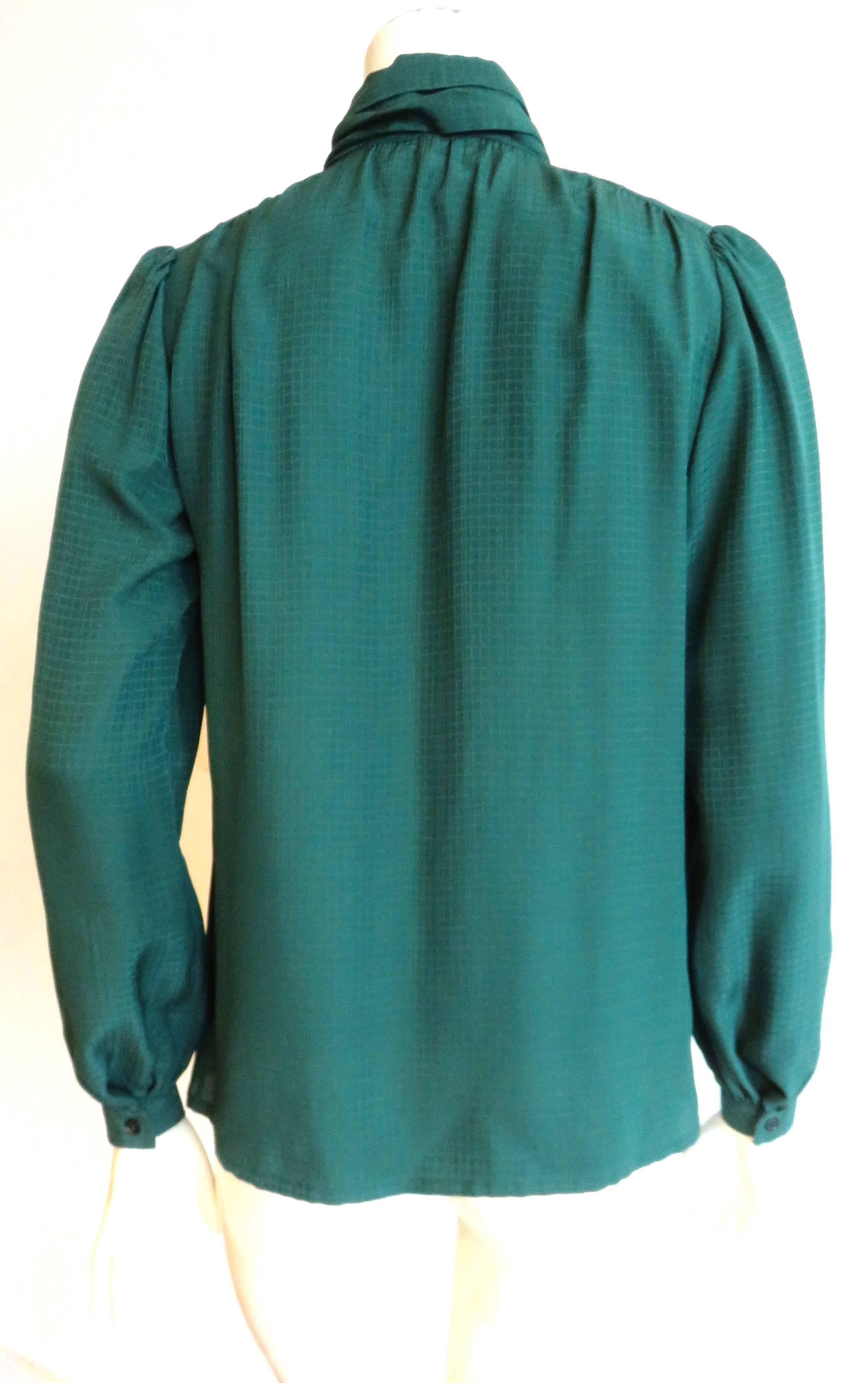 1980's YVES SAINT LAURENT Silk check jacquard blouse top YSL For Sale 1