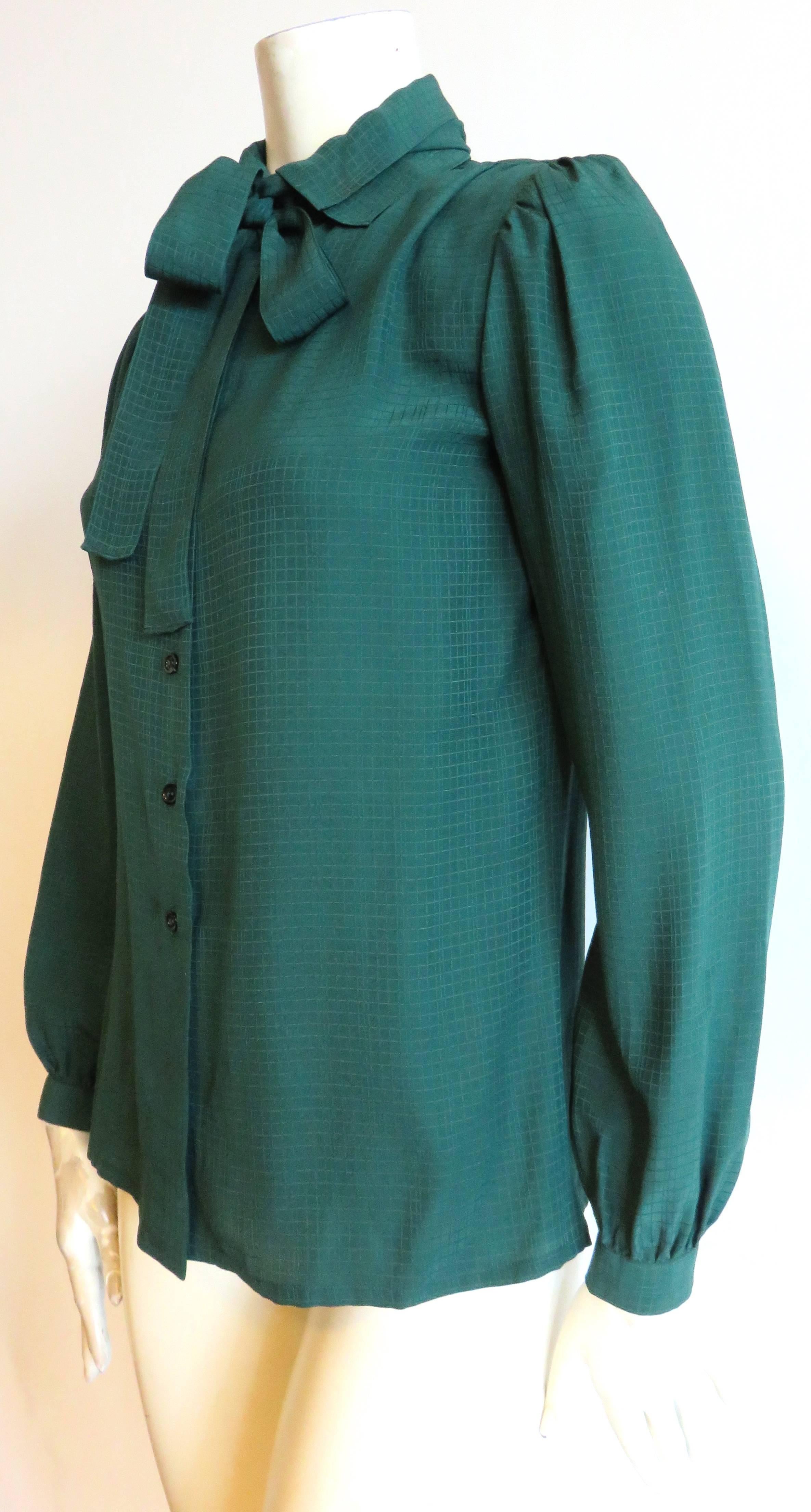 1980's YVES SAINT LAURENT Silk check jacquard blouse top YSL In Excellent Condition For Sale In Newport Beach, CA