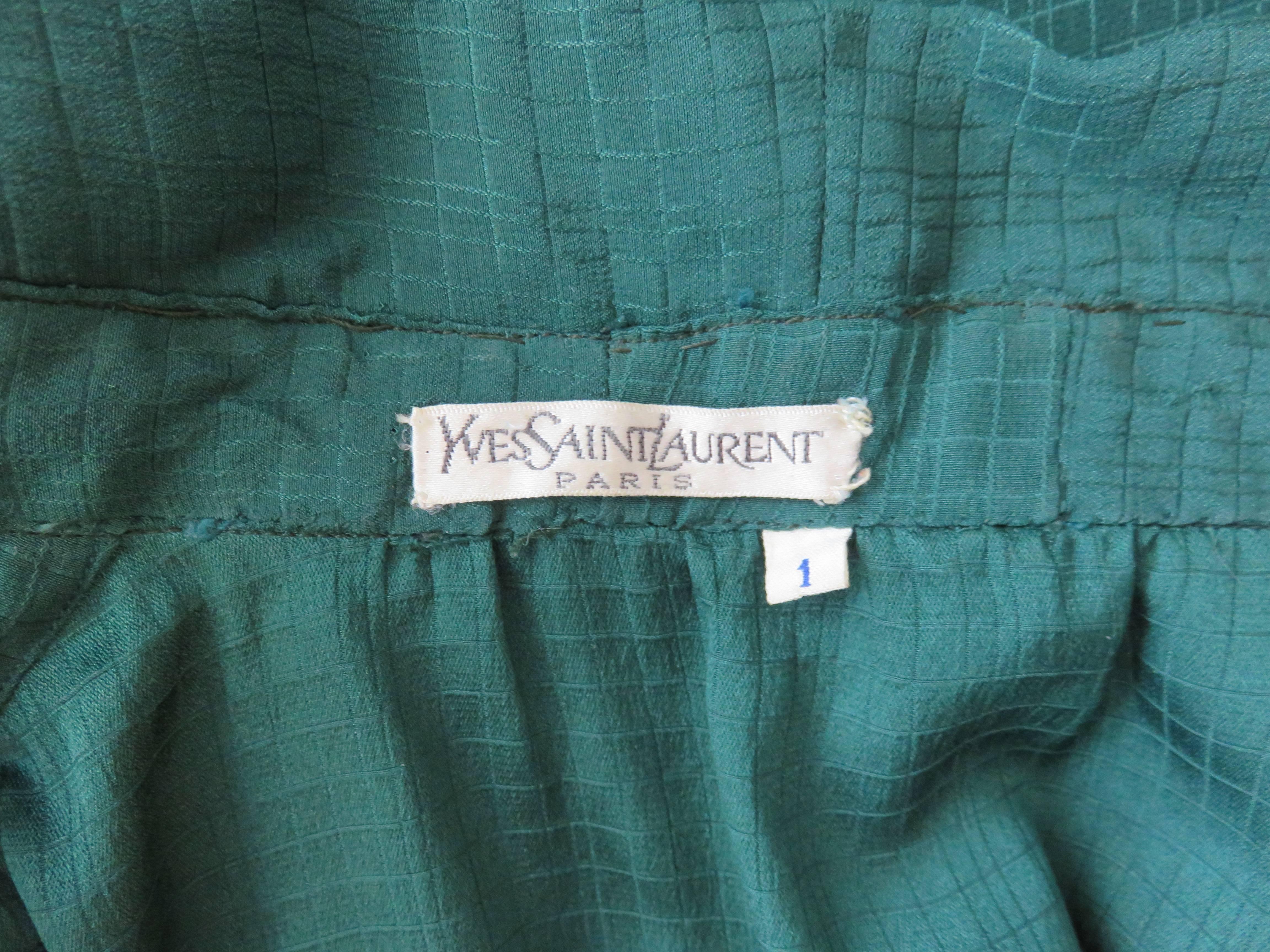 1980's YVES SAINT LAURENT Silk check jacquard blouse top YSL For Sale 2