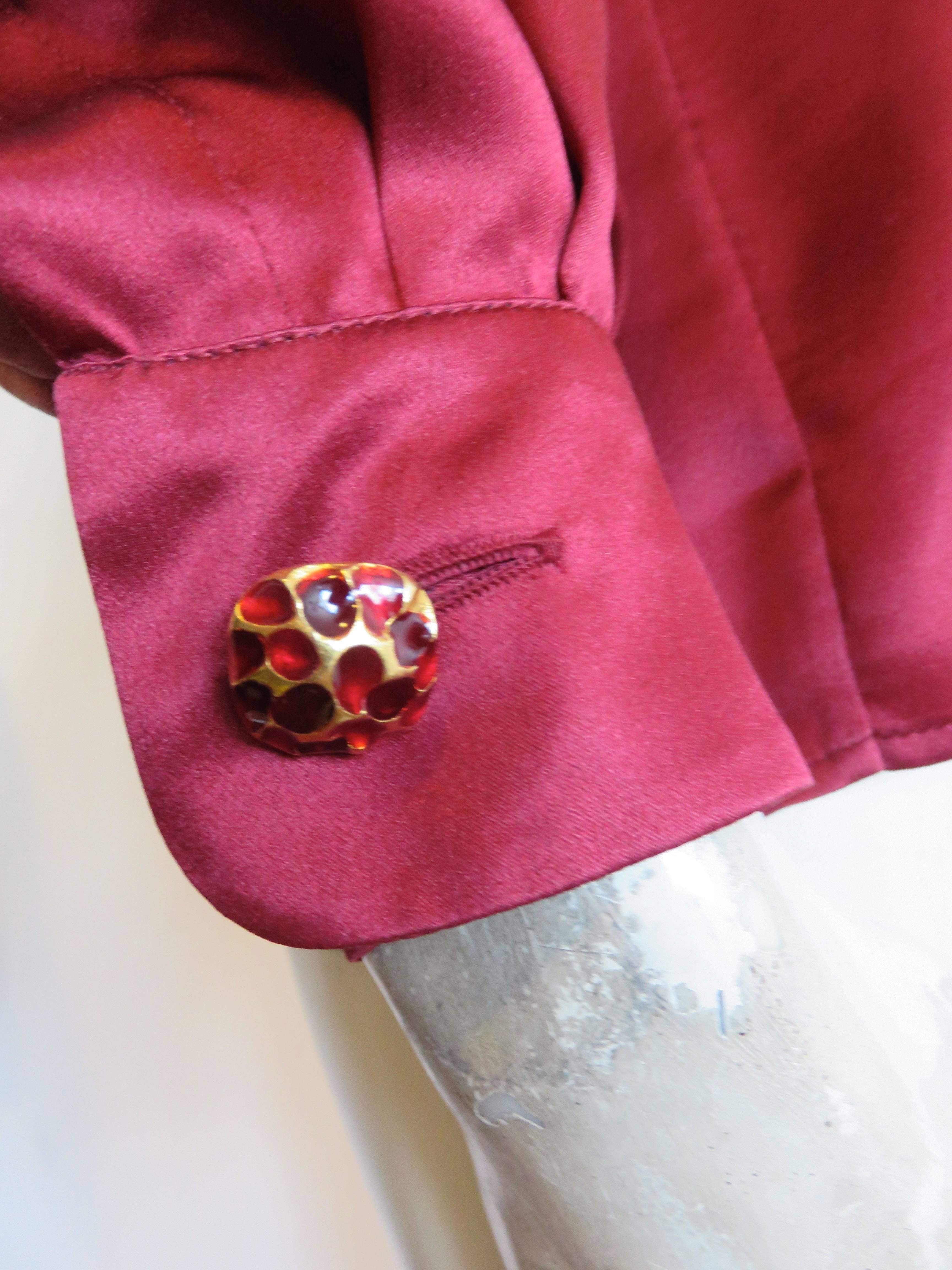 Women's 1990's YVES SAINT LAURENT Rive Gauche Silk blouse jewel buttons YSL For Sale