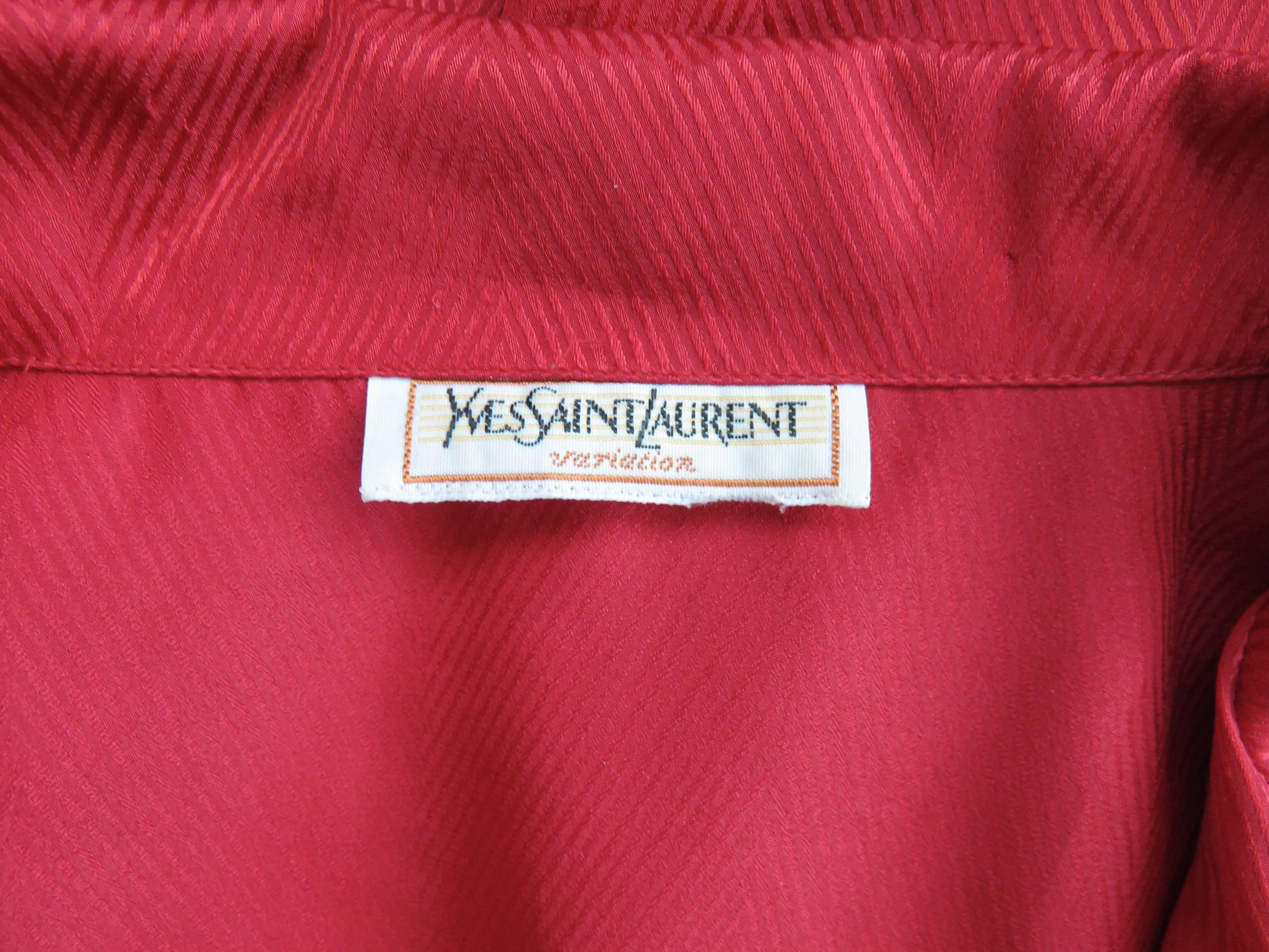 Women's 1980's YVES SAINT LAURENT Silk herringbone jacquard blouse top YSL For Sale