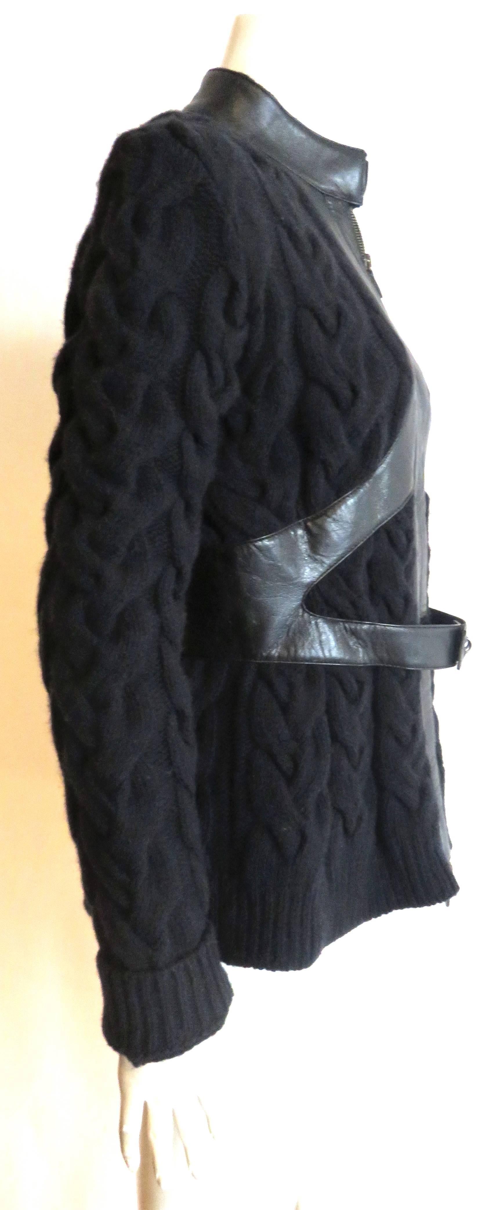 Pre-death ALEXANDER McQUEEN Leather harness detail cable sweater jacket 3