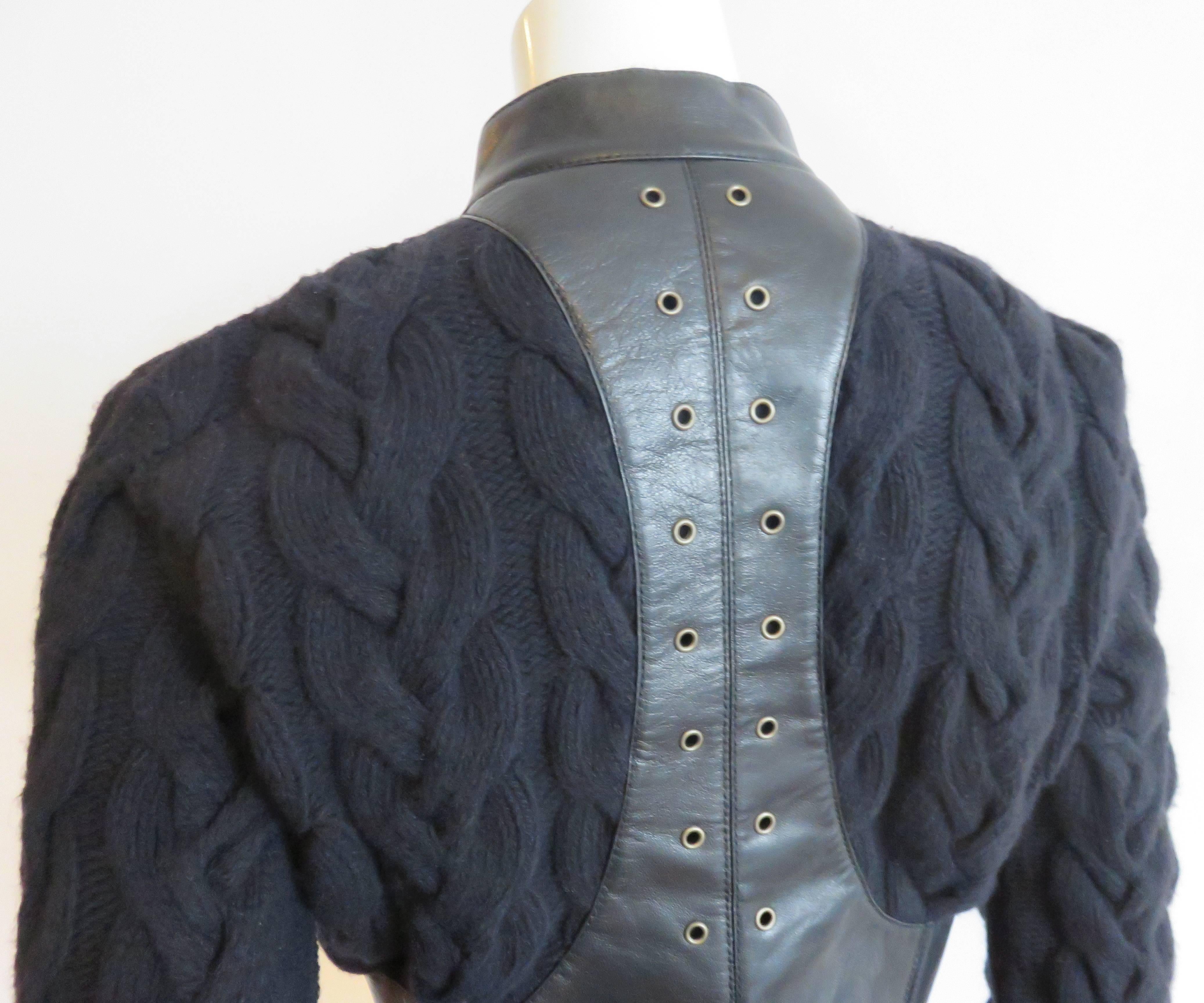 Pre-death ALEXANDER McQUEEN Leather harness detail cable sweater jacket 2