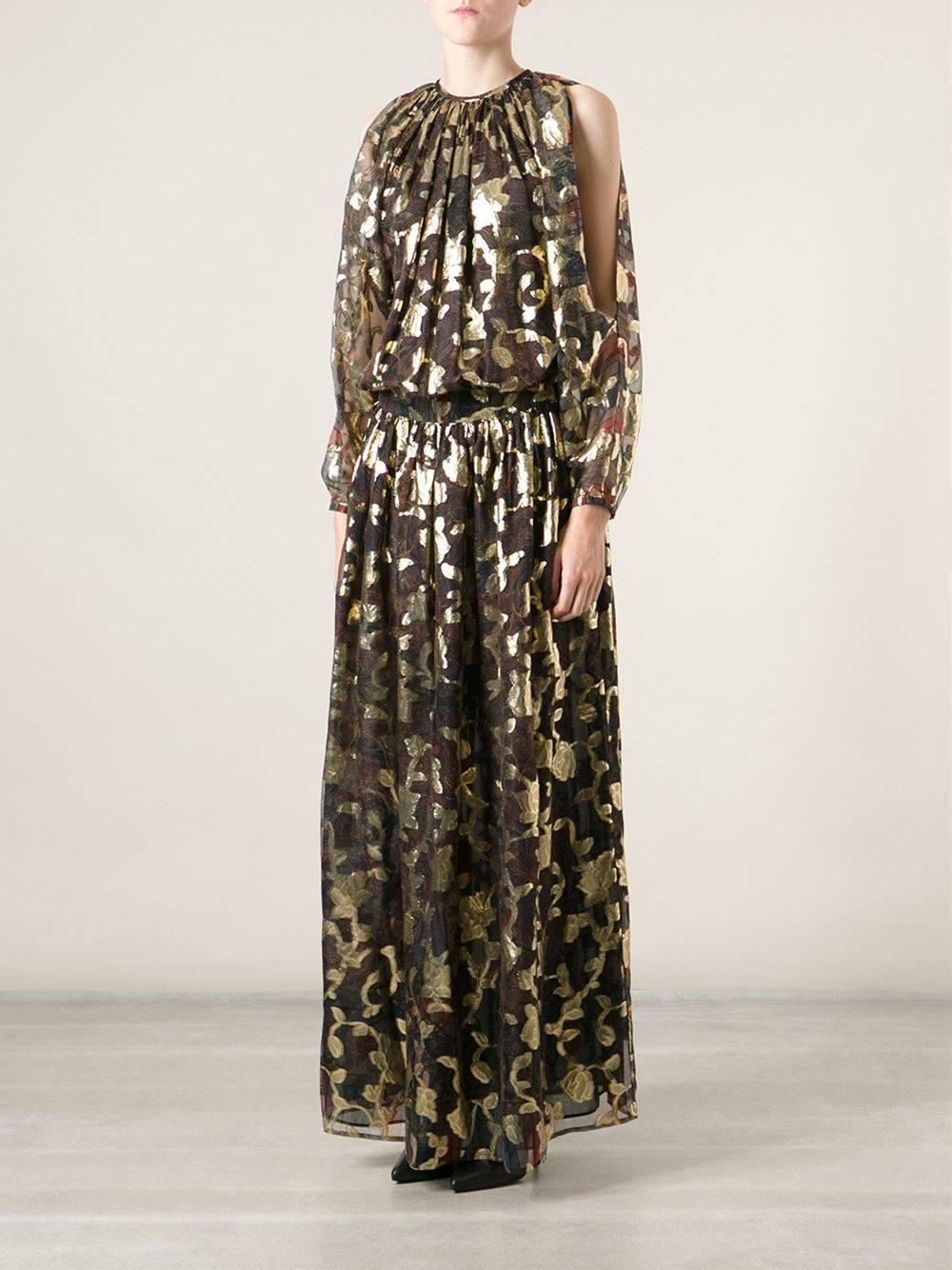 Women's New 2014 ETRO Runway Gold brocade silk evening dress NWT