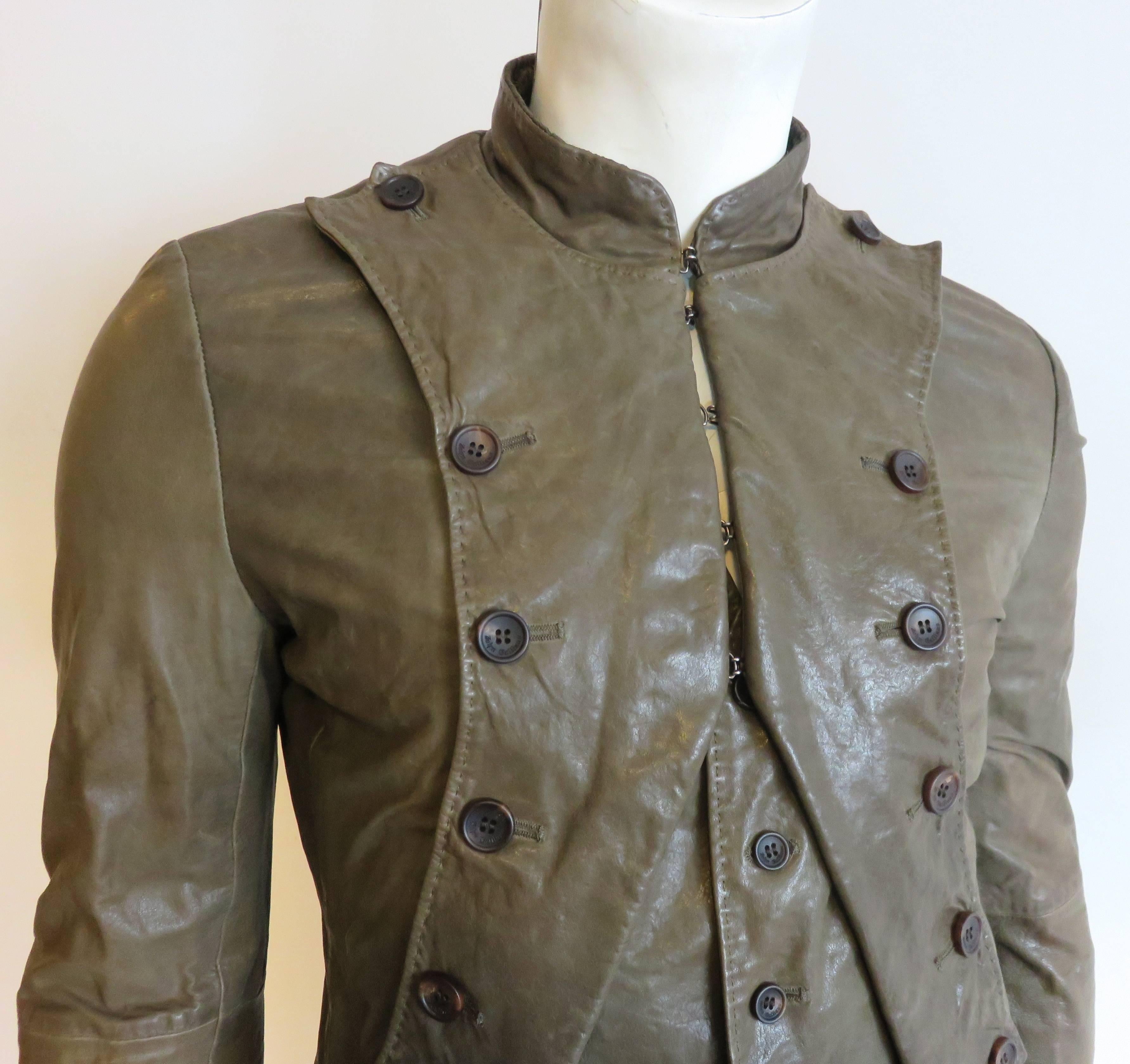 JOHN GALLIANO Men's calfskin leather french infantry-style jacket In Excellent Condition In Newport Beach, CA