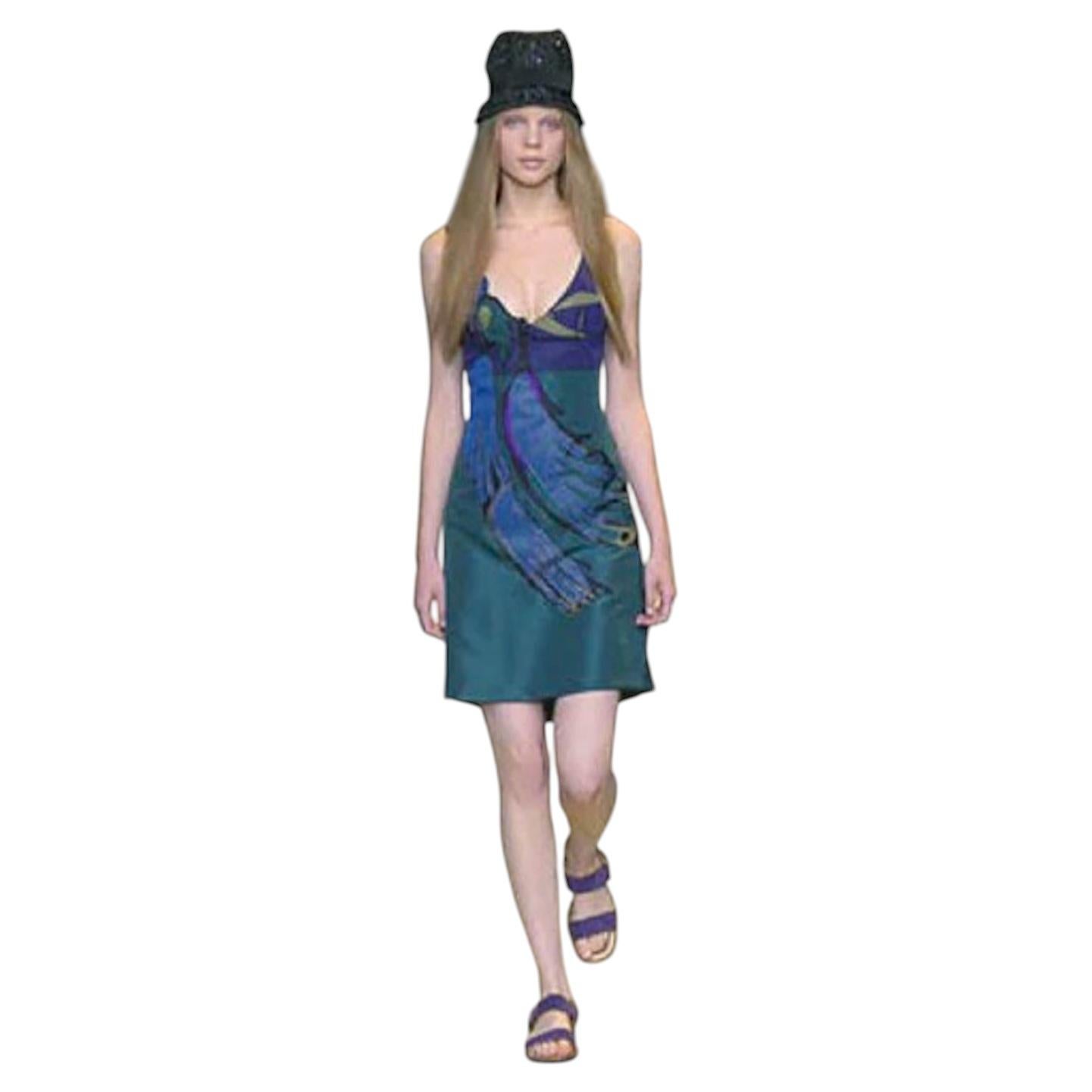 PRADA, Silk Peacock Appliqué, Limited Ed. Runway Collection Dress, S/S 2005 For Sale