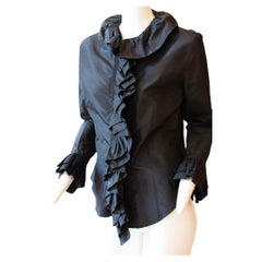 Vintage Etro Black Ruffled Silk Blouse