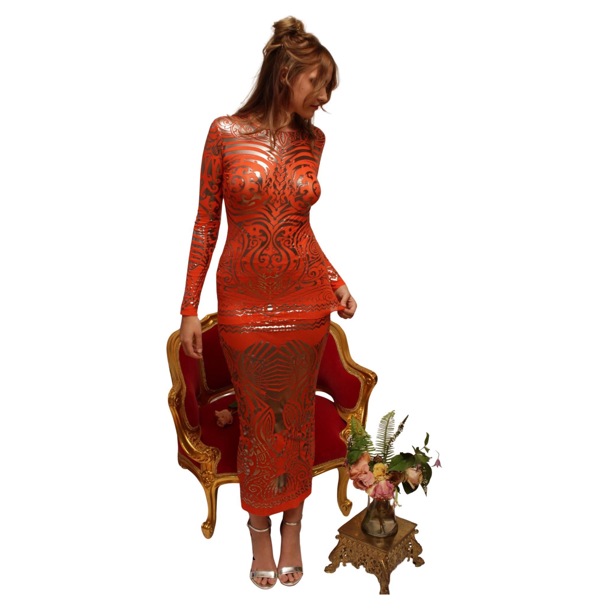 JEAN PAUL GAULTIER P/E 1996: ensemble con stampa tatuaggio Cyberbaba